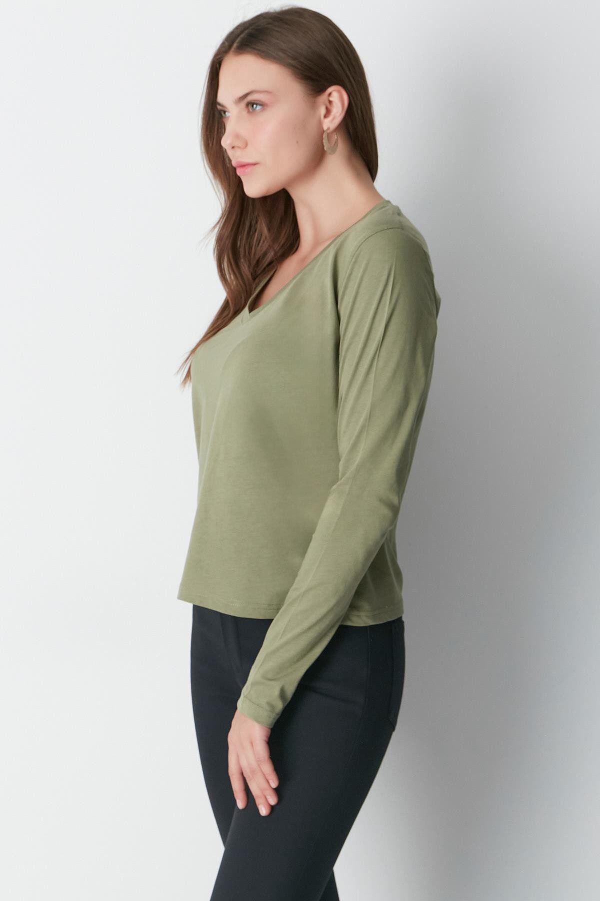 V-Ausschnitt Langarm 2er-Pack Basic T-Shirt