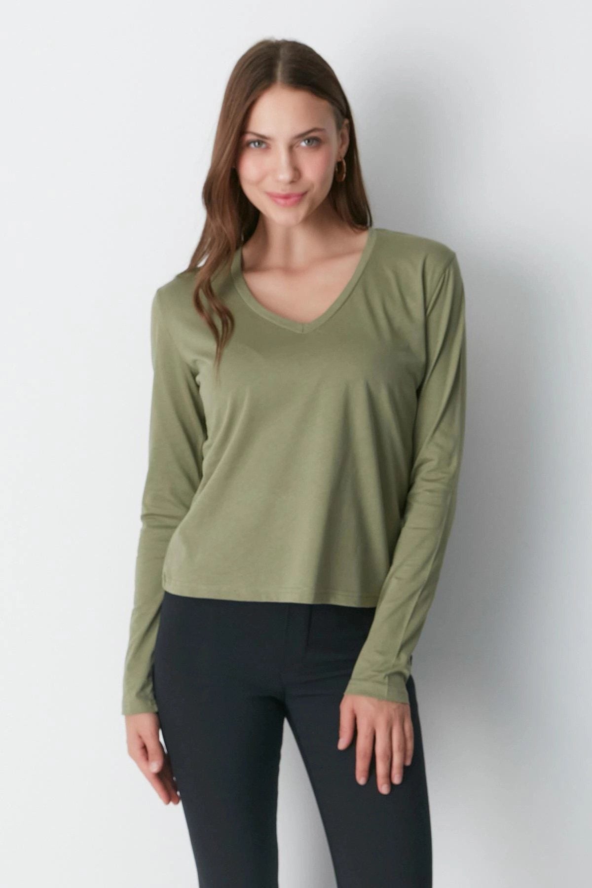 V-Ausschnitt Langarm 2er-Pack Basic T-Shirt
