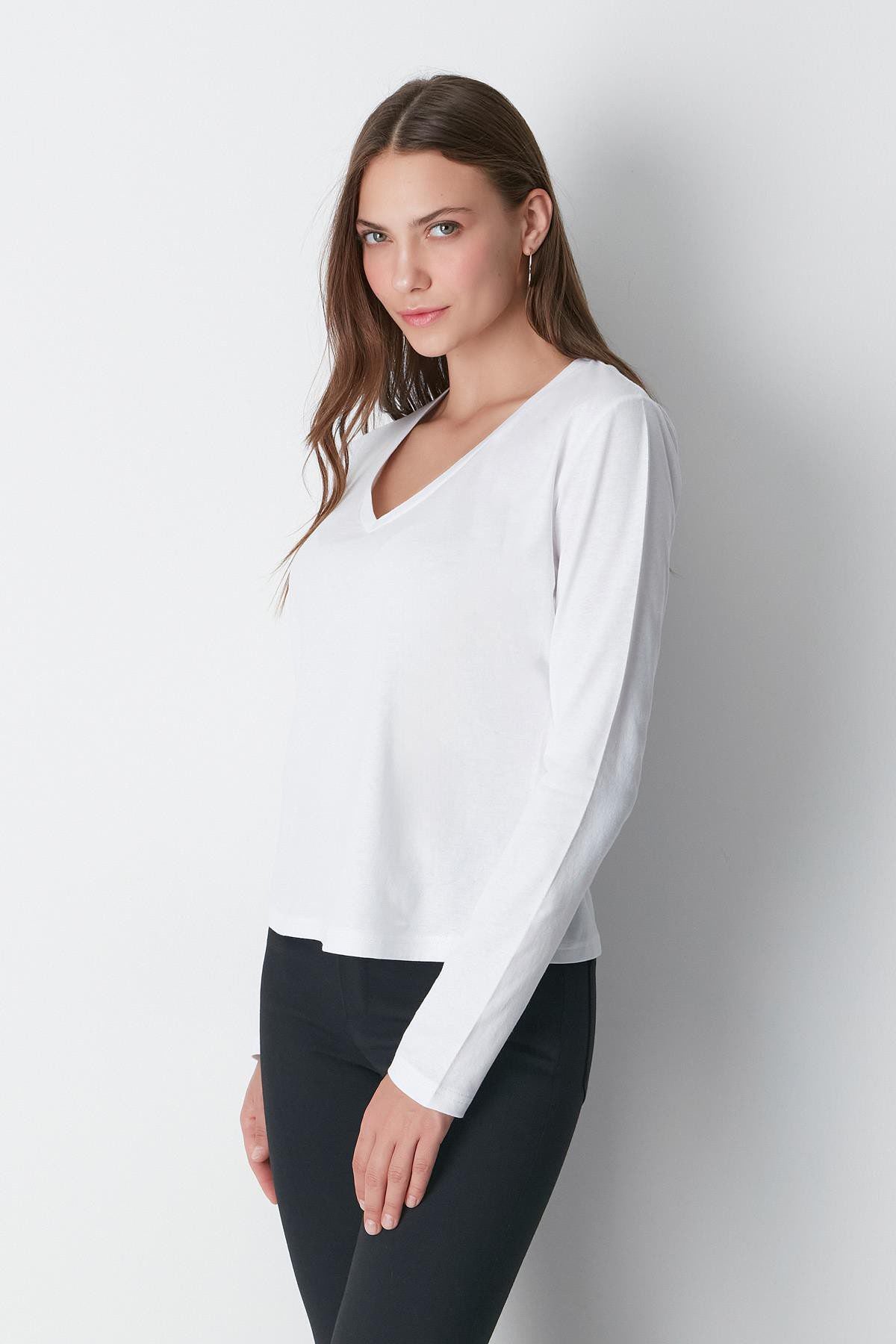 V-Ausschnitt Langarm 2er-Pack Basic T-Shirt