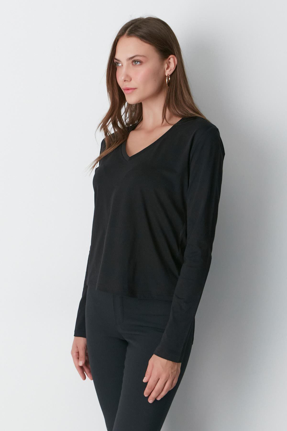 V-Ausschnitt Langarm 2er-Pack Basic T-Shirt