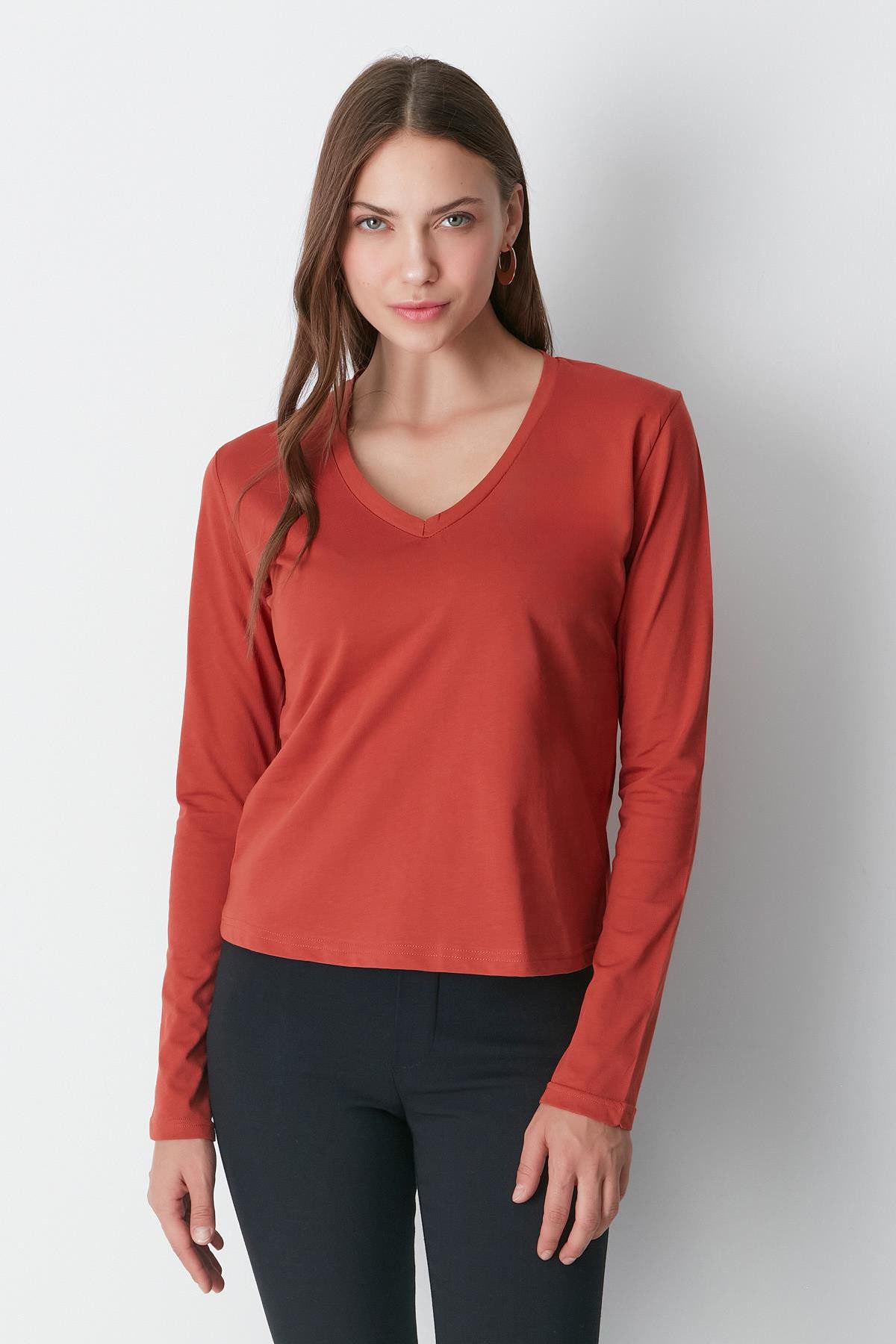 V-Ausschnitt Langarm 2er-Pack Basic T-Shirt