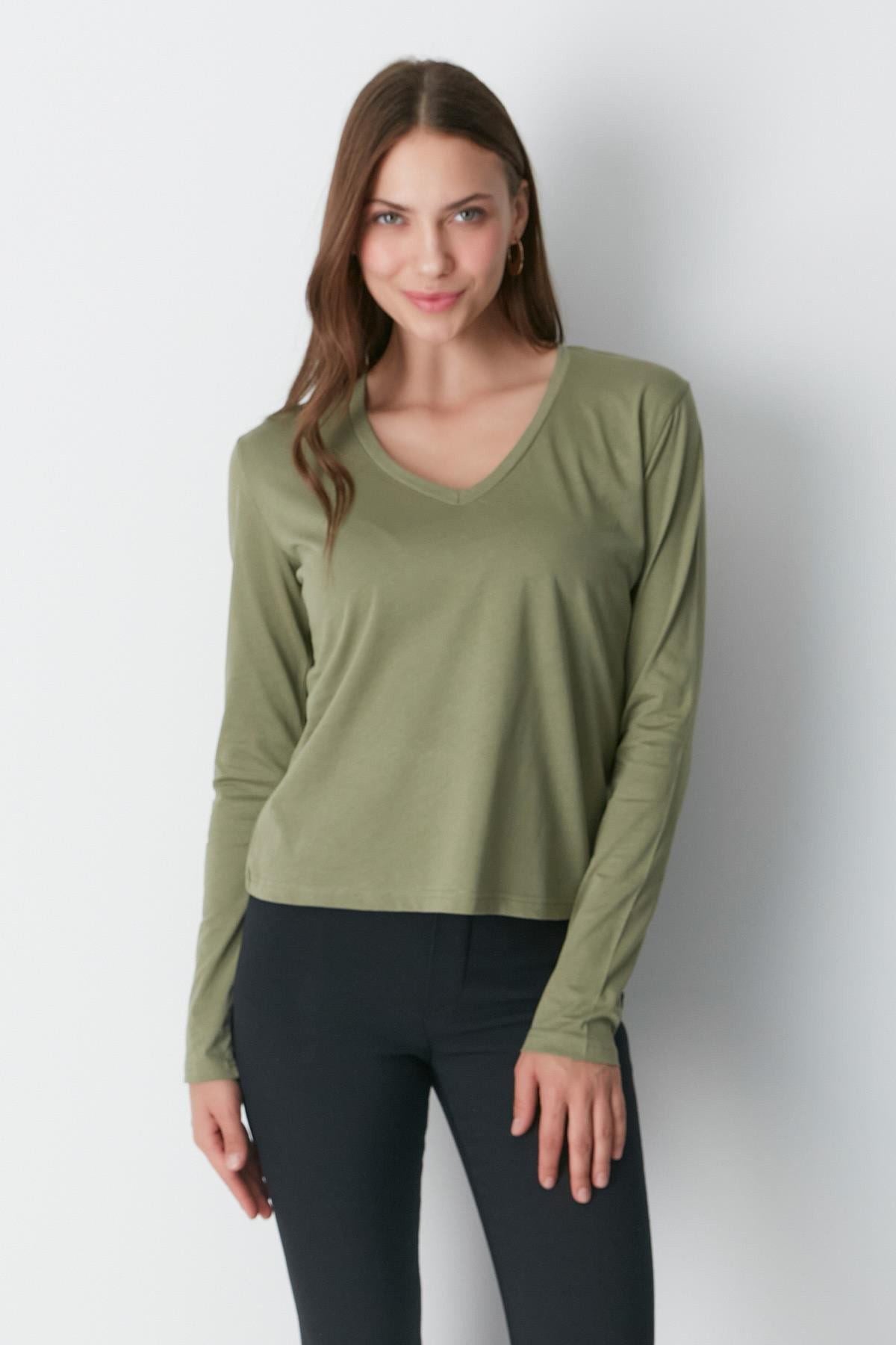 V-Ausschnitt Langarm 2er-Pack Basic T-Shirt