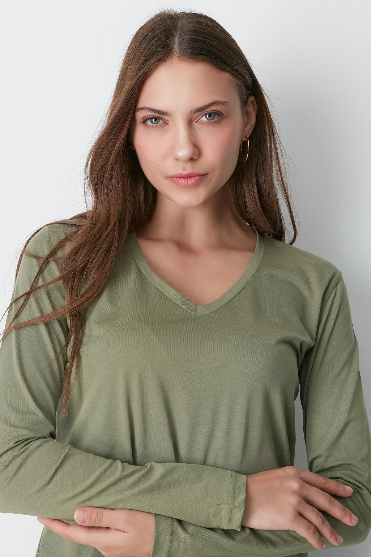 V-Ausschnitt Langarm 2er-Pack Basic T-Shirt