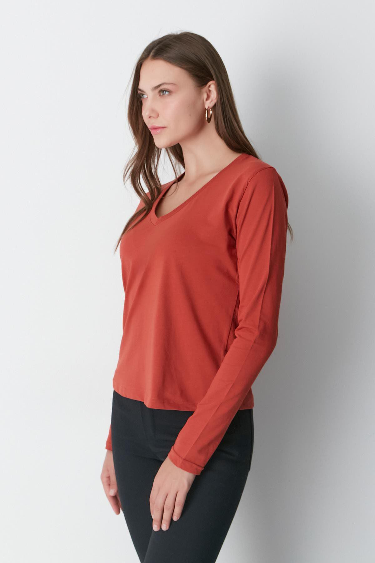 V-Ausschnitt Langarm 2er-Pack Basic T-Shirt