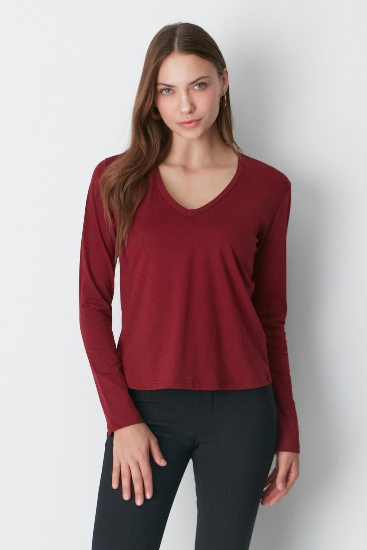 V-Ausschnitt Langarm 2er-Pack Basic T-Shirt