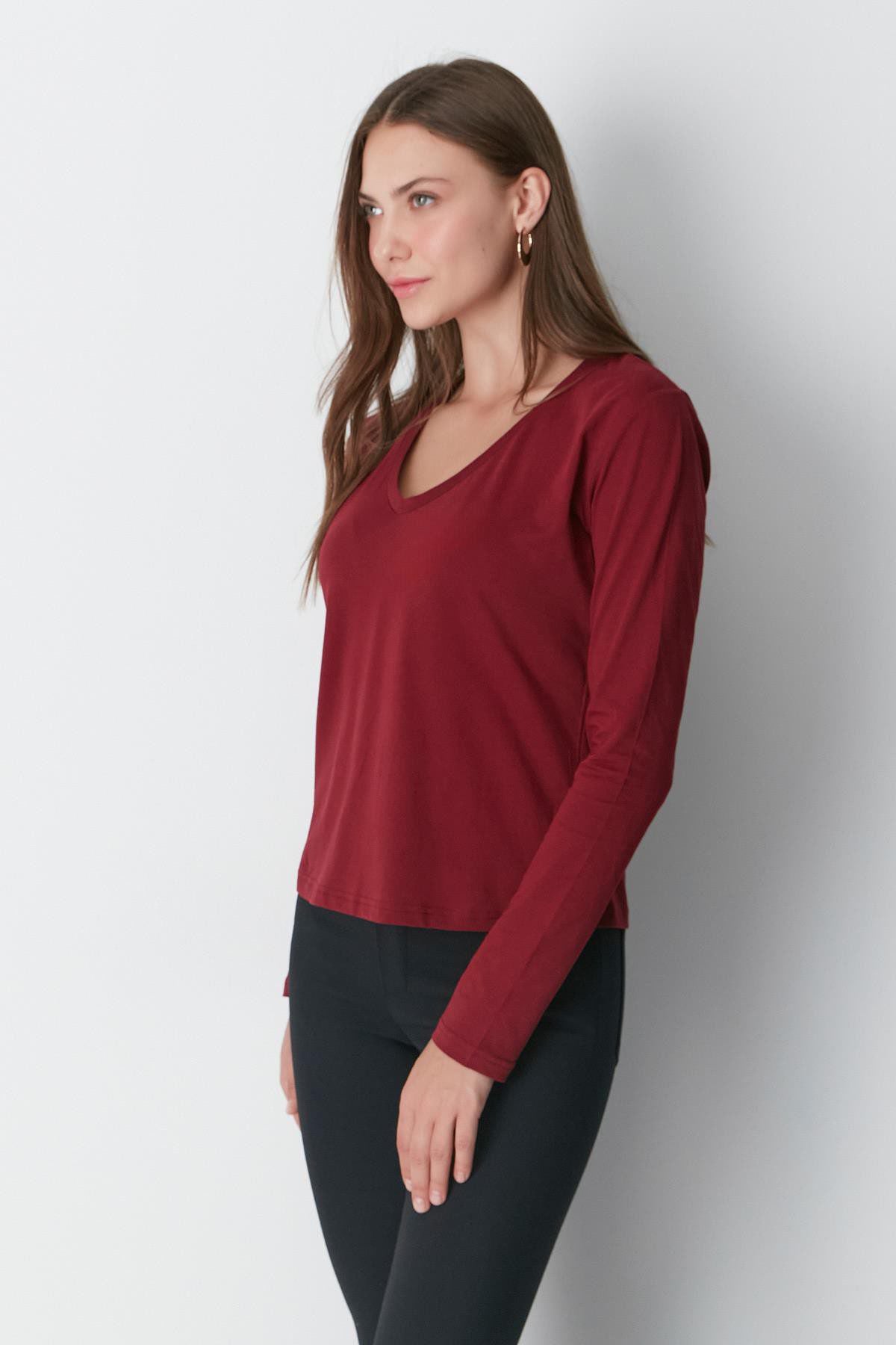 V-Ausschnitt Langarm 2er-Pack Basic T-Shirt