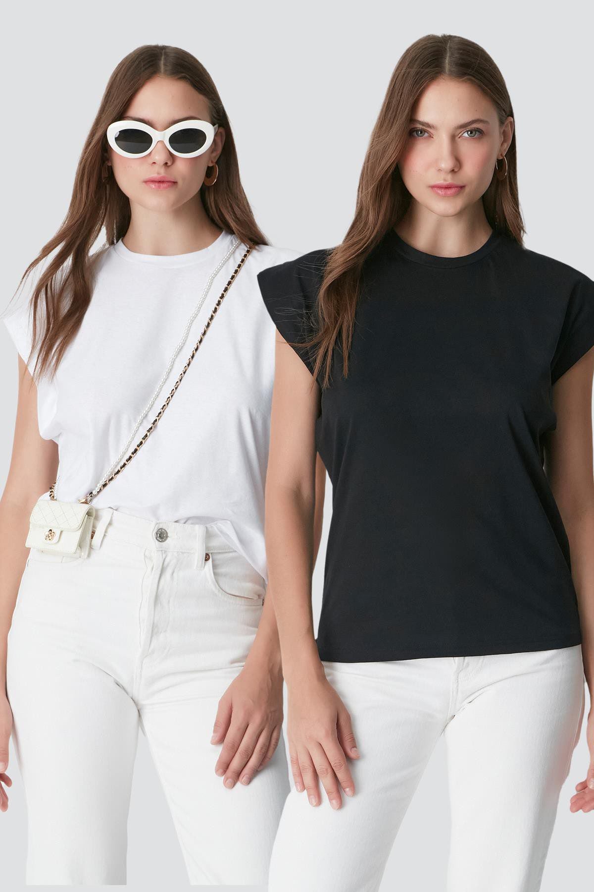 Kurzarm Basic T-Shirt mit Fahrradausschnitt - 2er Pack