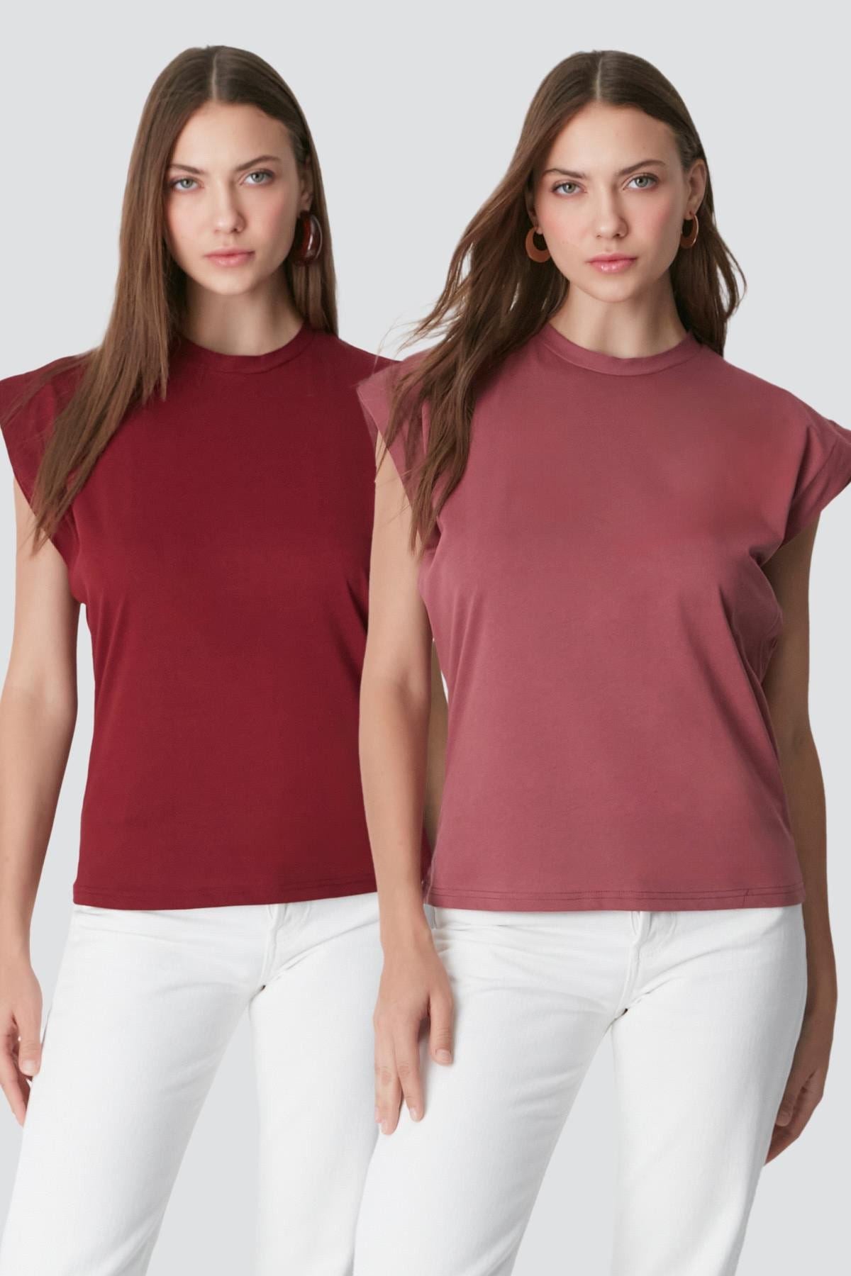 Kurzarm Basic T-Shirt mit Fahrradausschnitt - 2er Pack