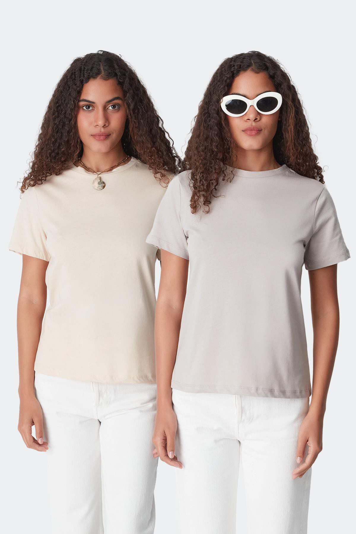 Kurzarm Basic T-Shirt mit Fahrradausschnitt - 2er Pack