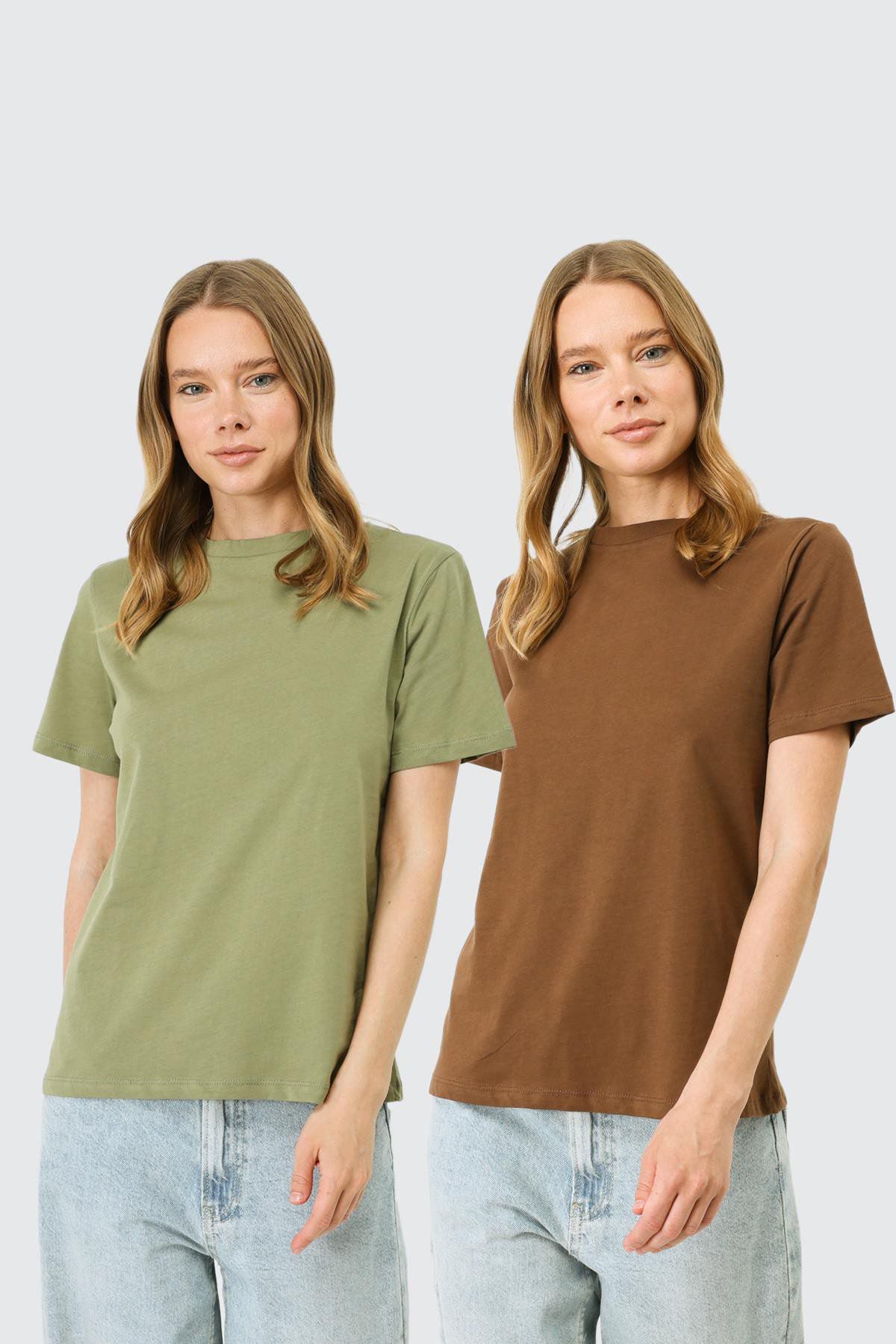 Kurzarm Basic T-Shirt mit Fahrradausschnitt - 2er Pack