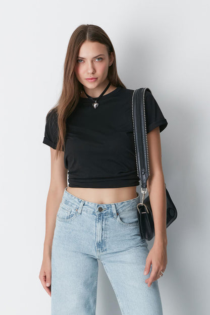 Kurzarm Basic T-Shirt mit Fahrradausschnitt - 2er Pack