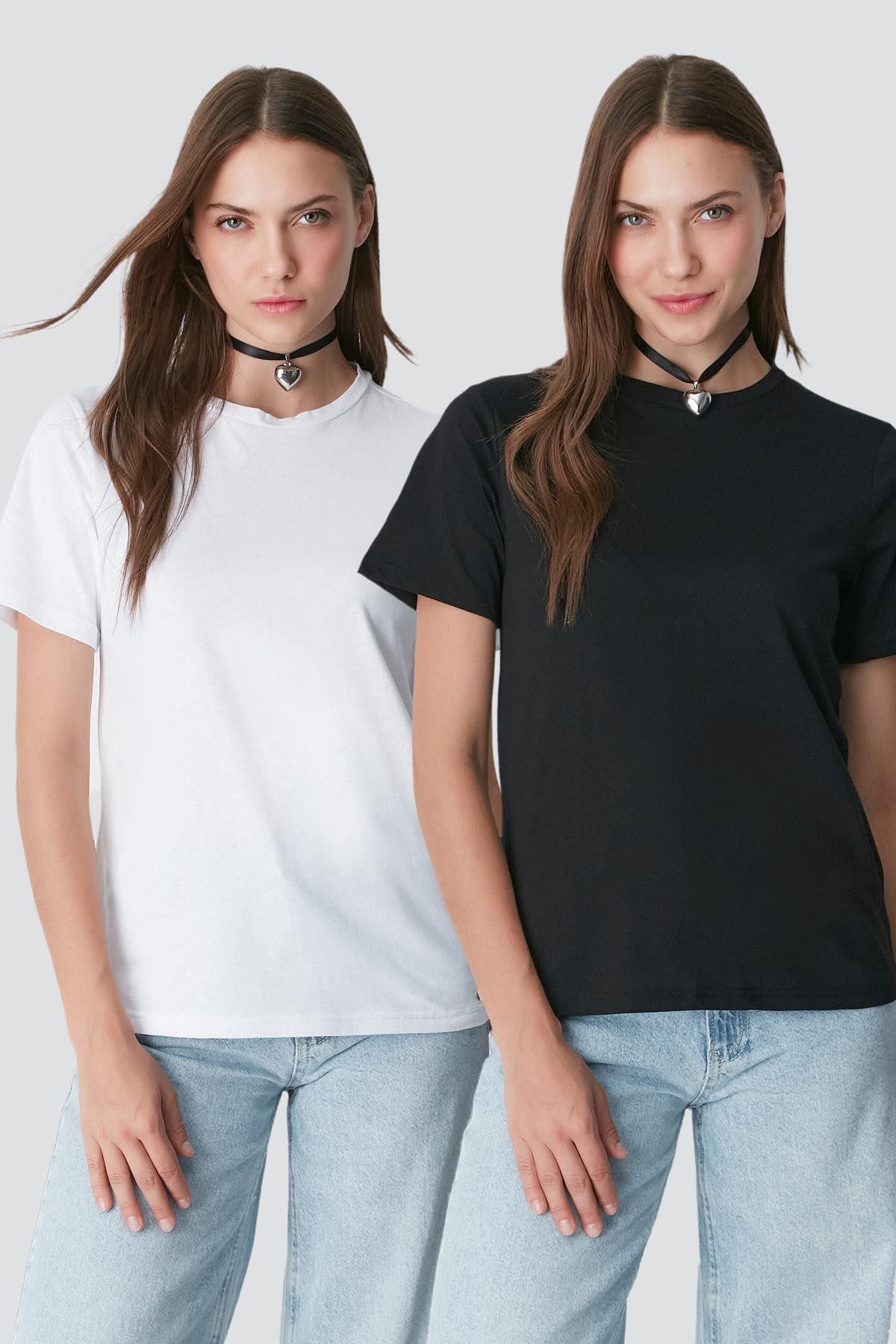 Kurzarm Basic T-Shirt mit Fahrradausschnitt - 2er Pack