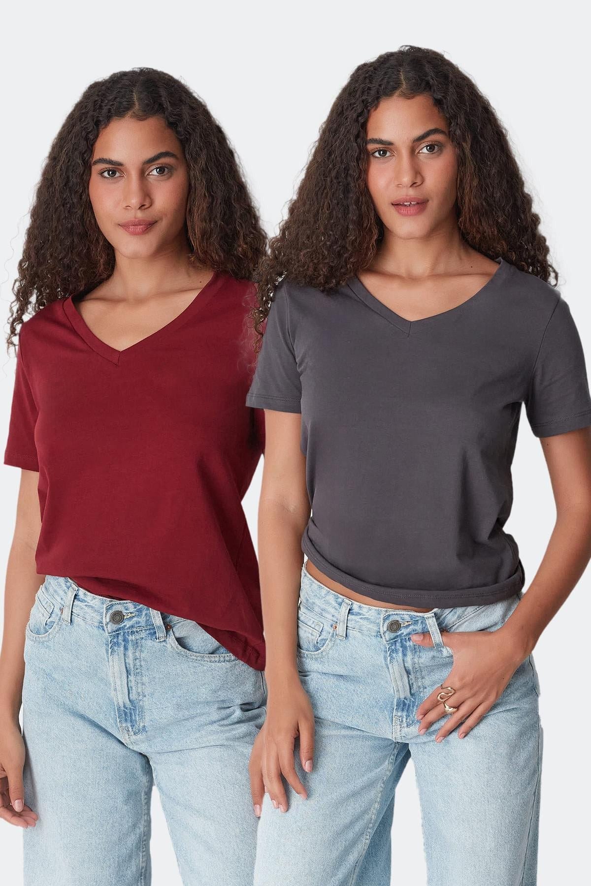 V-Ausschnitt Kurzarm 2er-Pack Basic T-Shirt