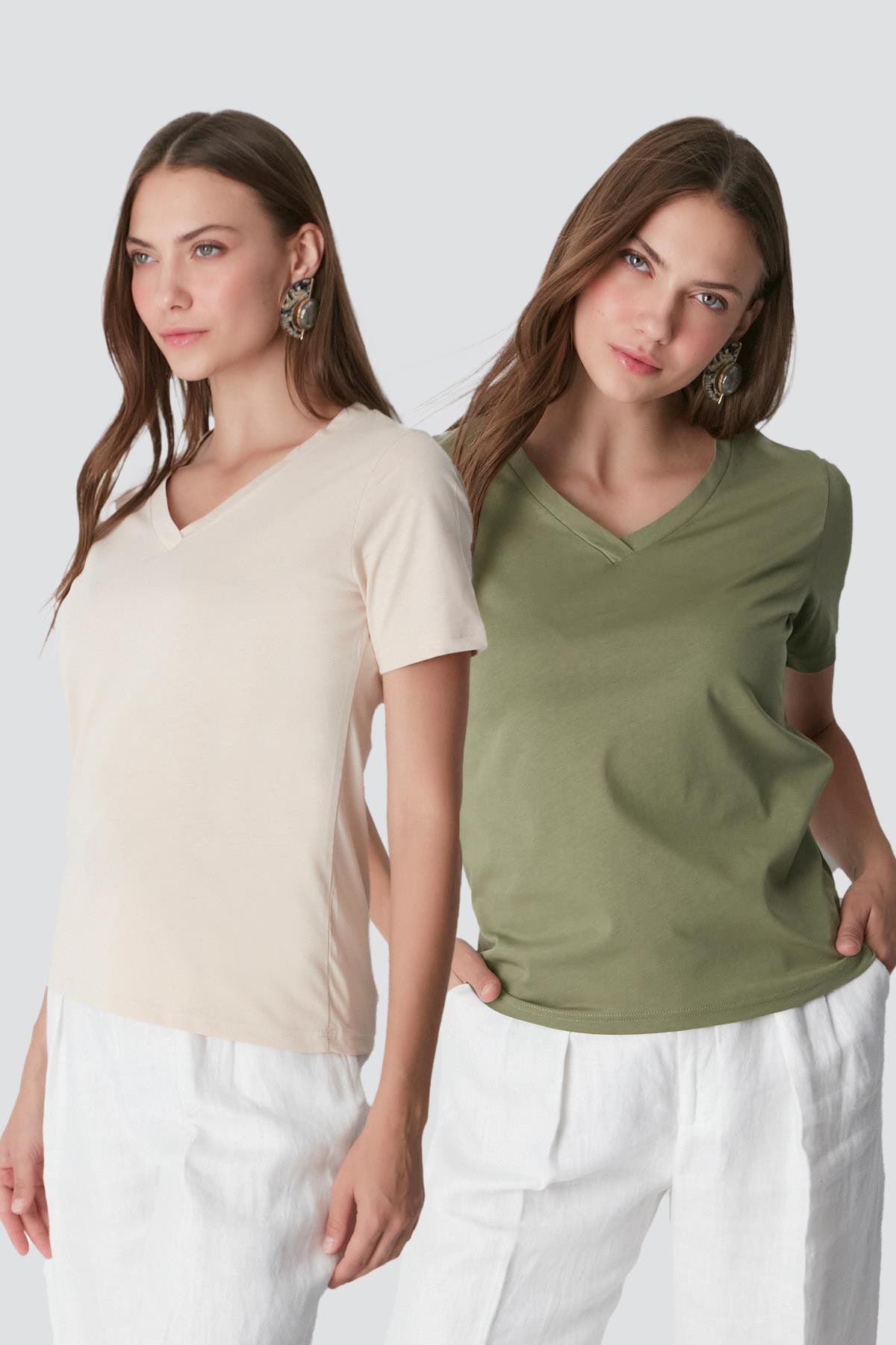 V-Ausschnitt Kurzarm 2er-Pack Basic T-Shirt