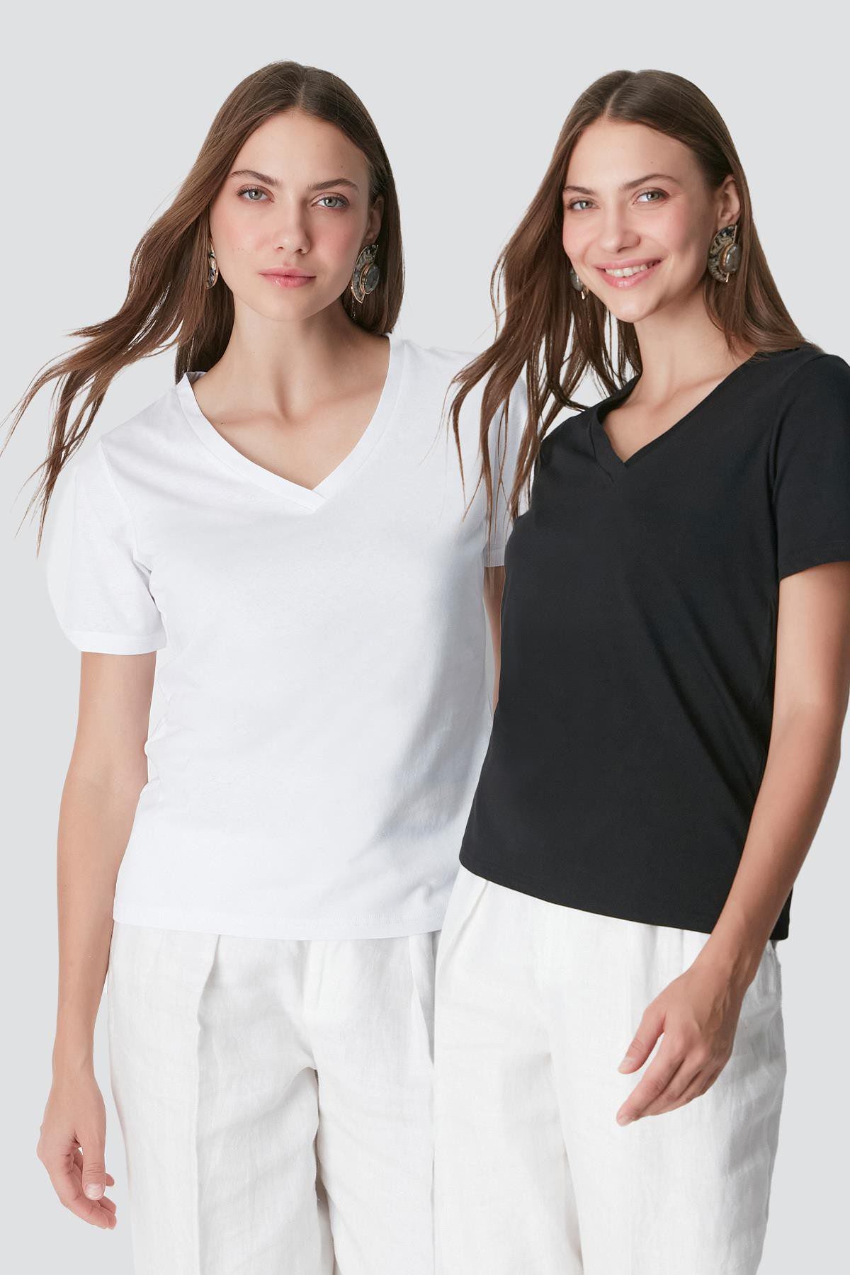 V-Ausschnitt Kurzarm 2er-Pack Basic T-Shirt