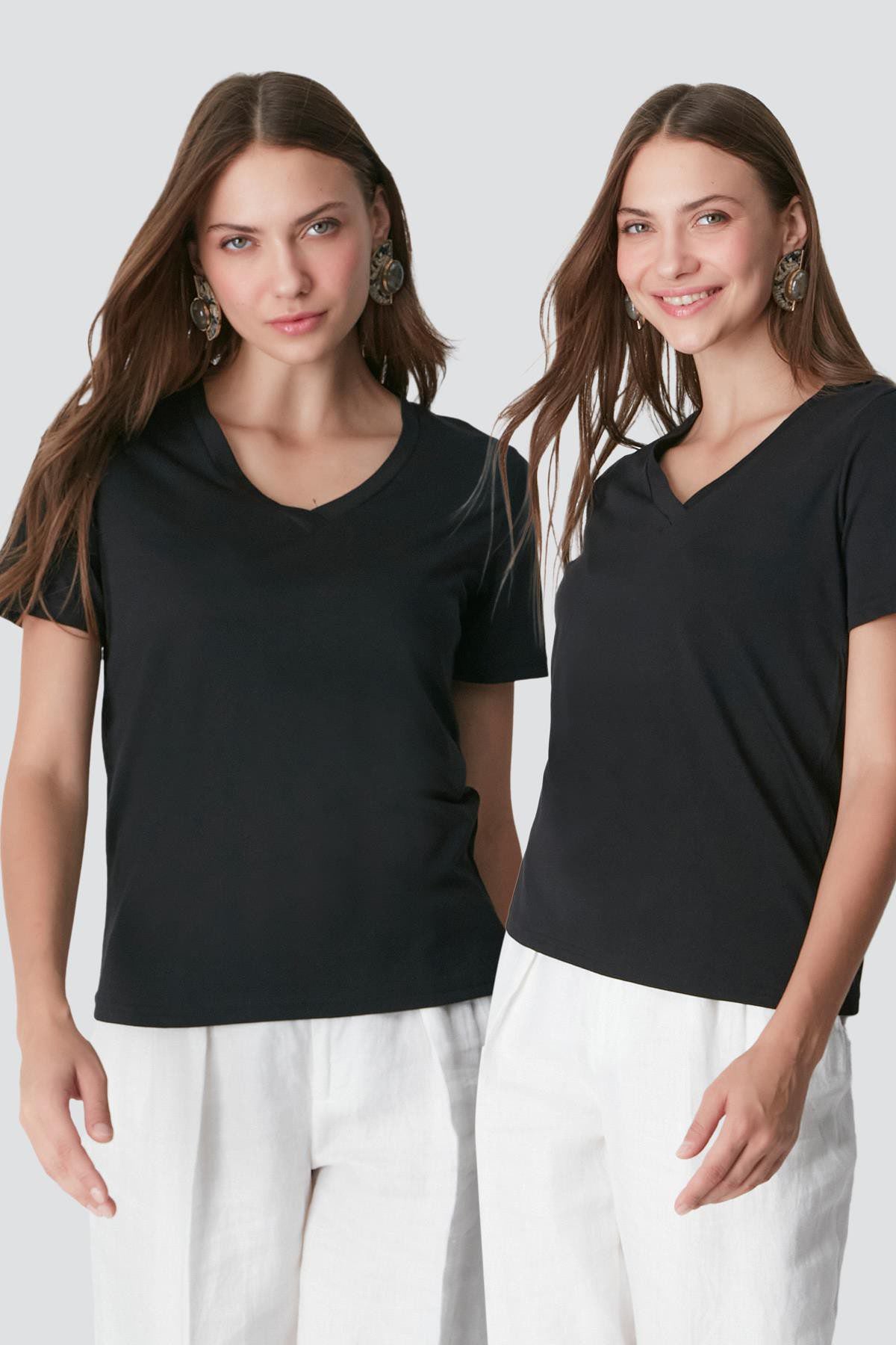 V-Ausschnitt Kurzarm 2er-Pack Basic T-Shirt