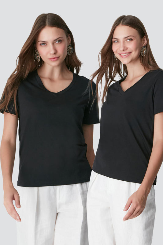 V-Ausschnitt Kurzarm 2er-Pack Basic T-Shirt