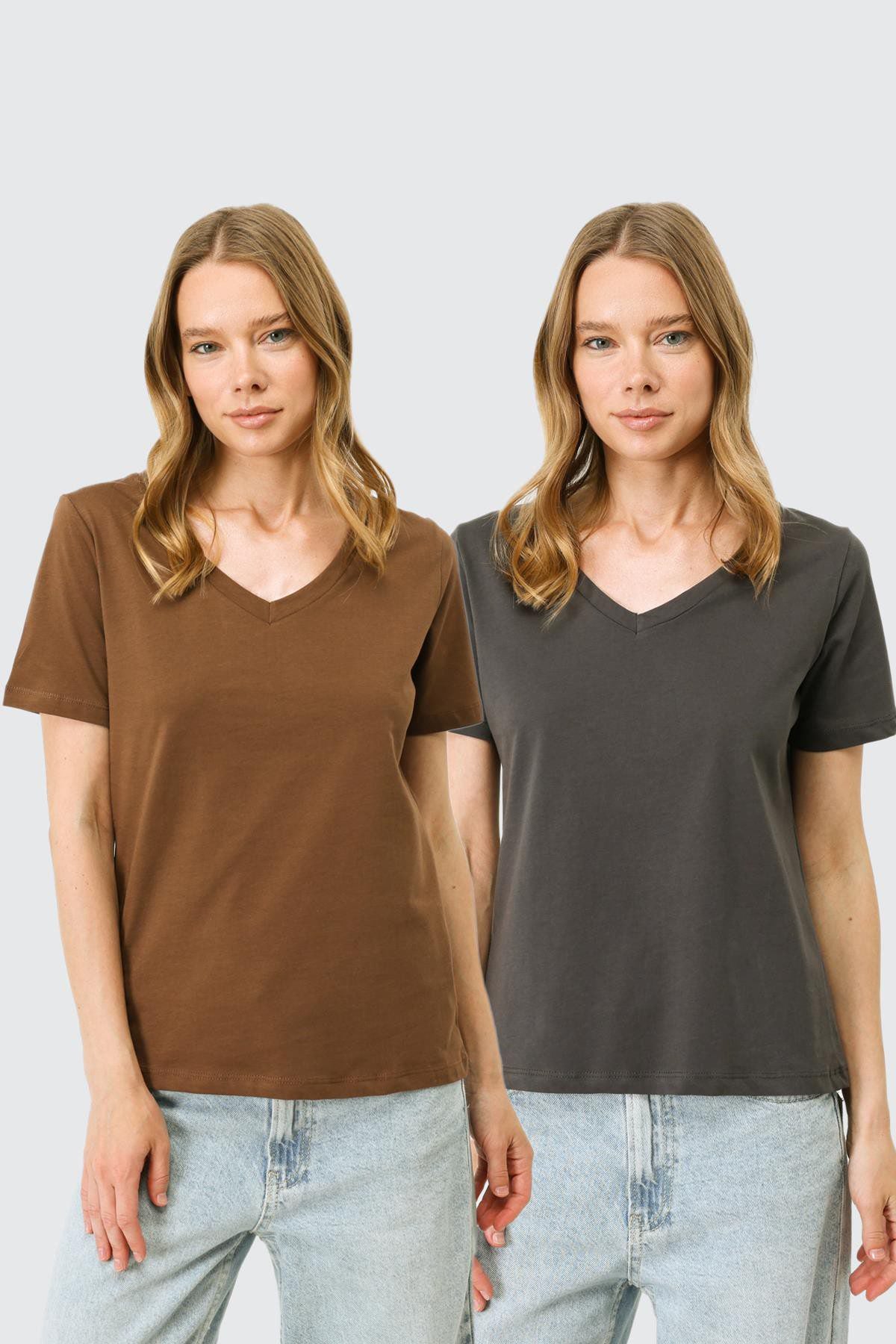 V-Ausschnitt Kurzarm 2er-Pack Basic T-Shirt