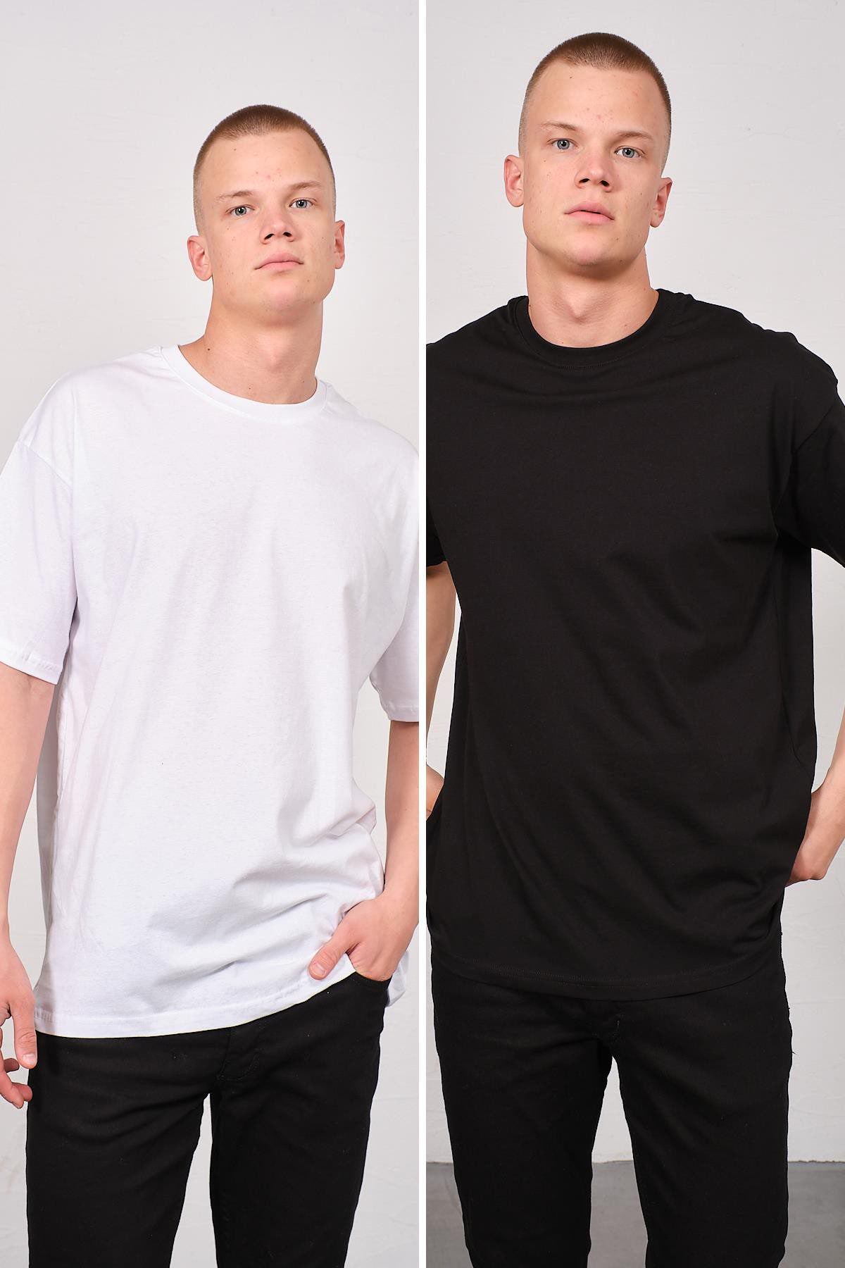 Herren Basic T-Shirt mit Fahrrad-Ausschnitt - 2er Pack