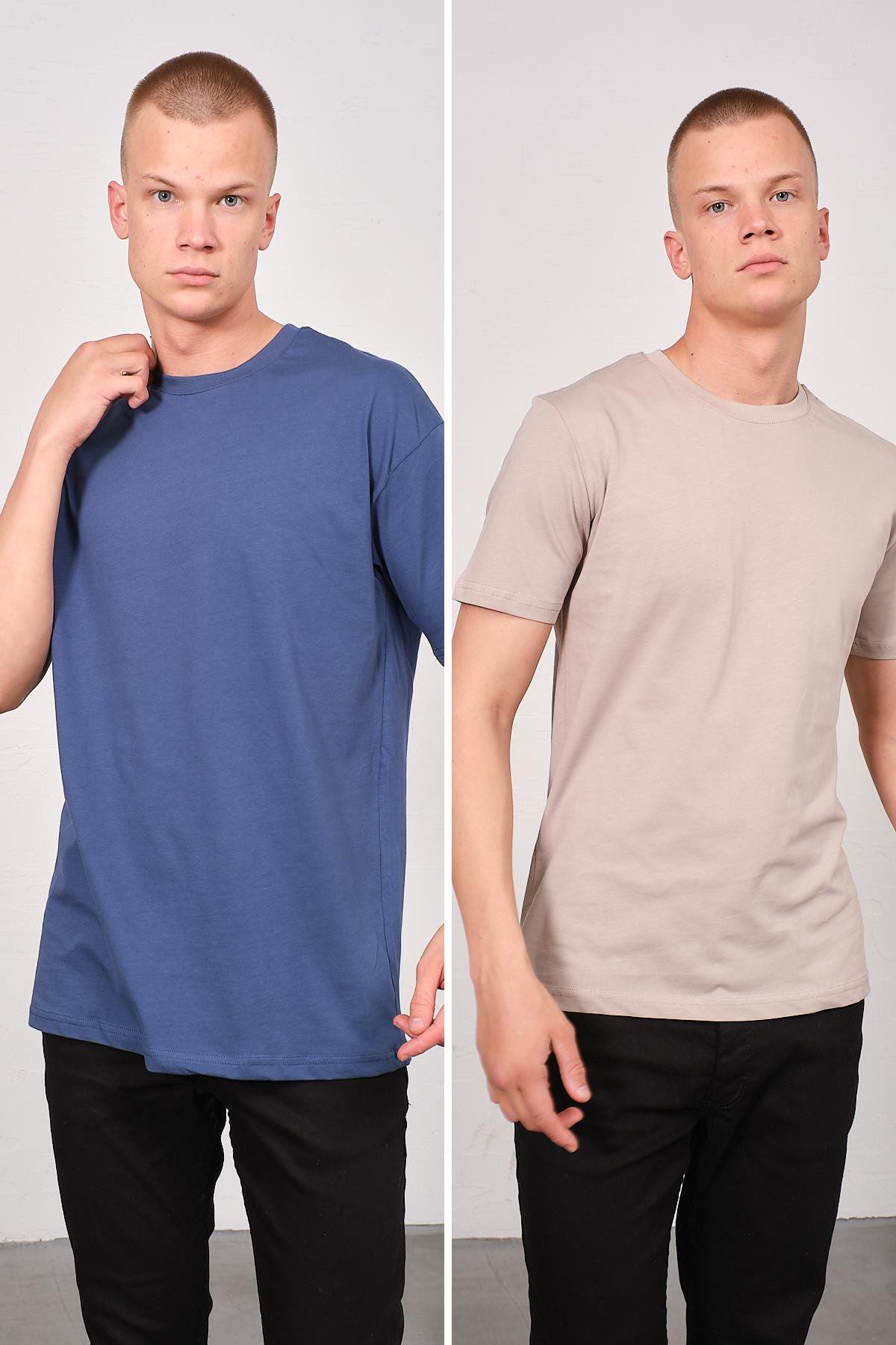 Herren Basic T-Shirt mit Fahrrad-Ausschnitt - 2er Pack