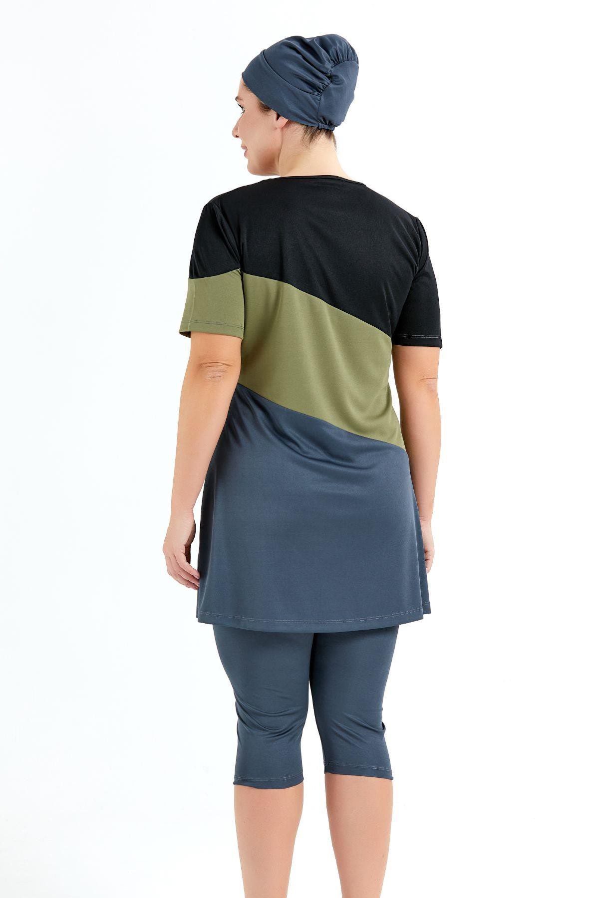 Übergröße Kurzarm Leggings Halbbedeckter Bescheidener Badeanzug