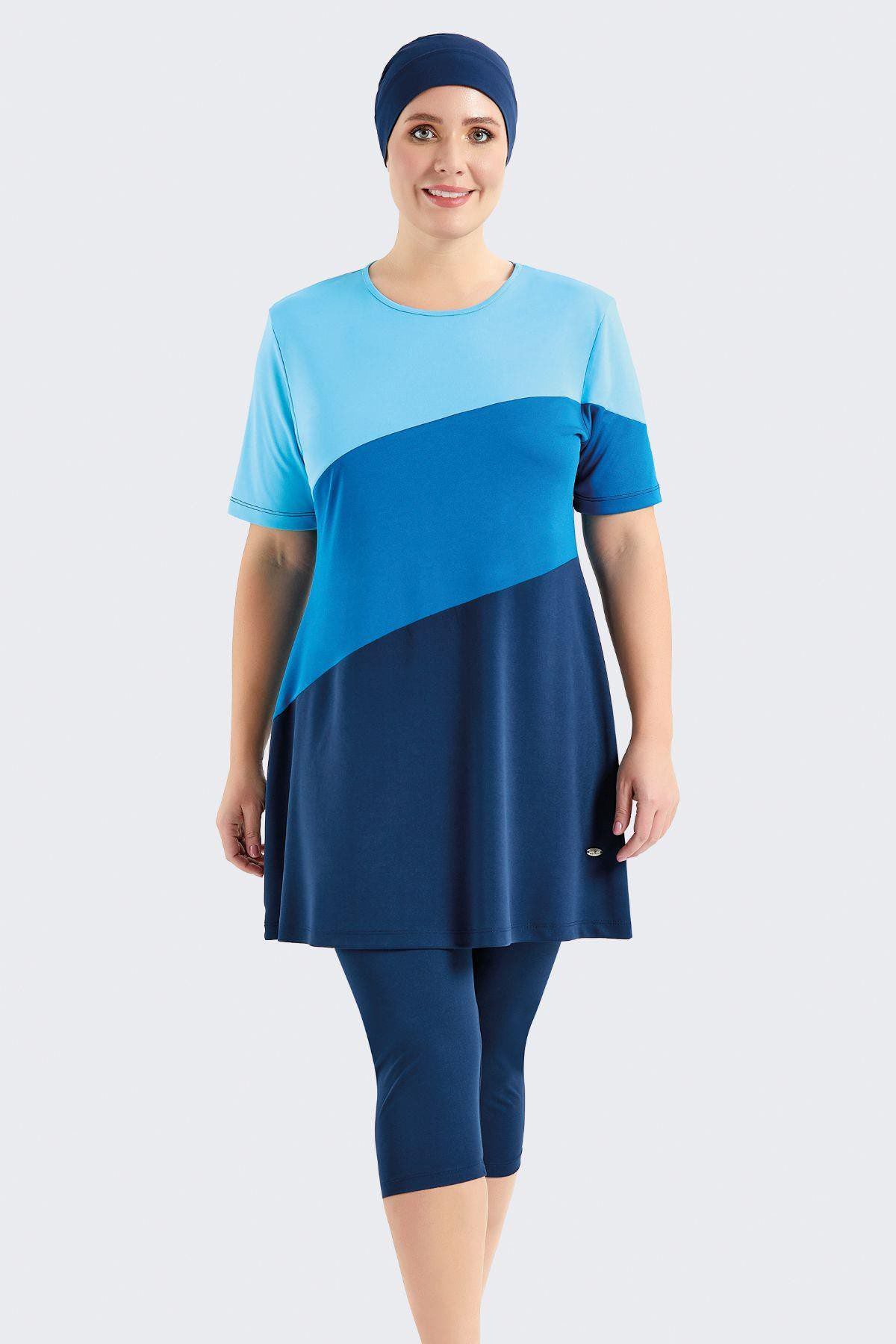 Übergröße Kurzarm Leggings Halbbedeckter Bescheidener Badeanzug