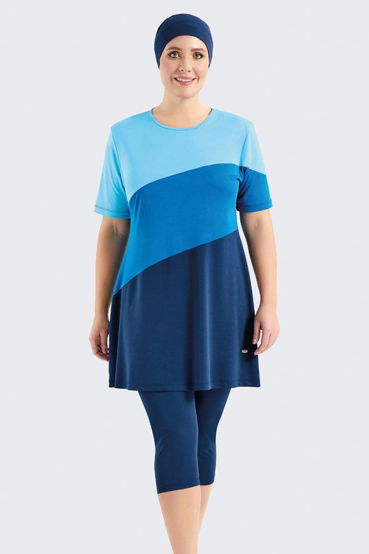 Übergröße Kurzarm Leggings Halbbedeckter Bescheidener Badeanzug