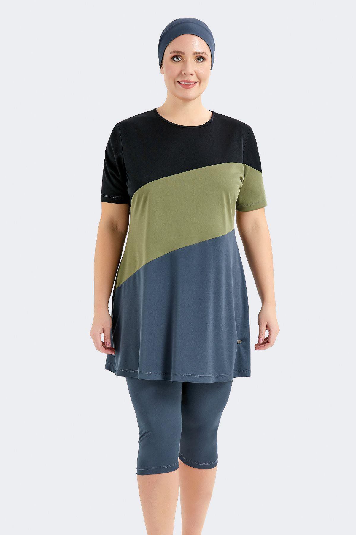 Übergröße Kurzarm Leggings Halbbedeckter Bescheidener Badeanzug