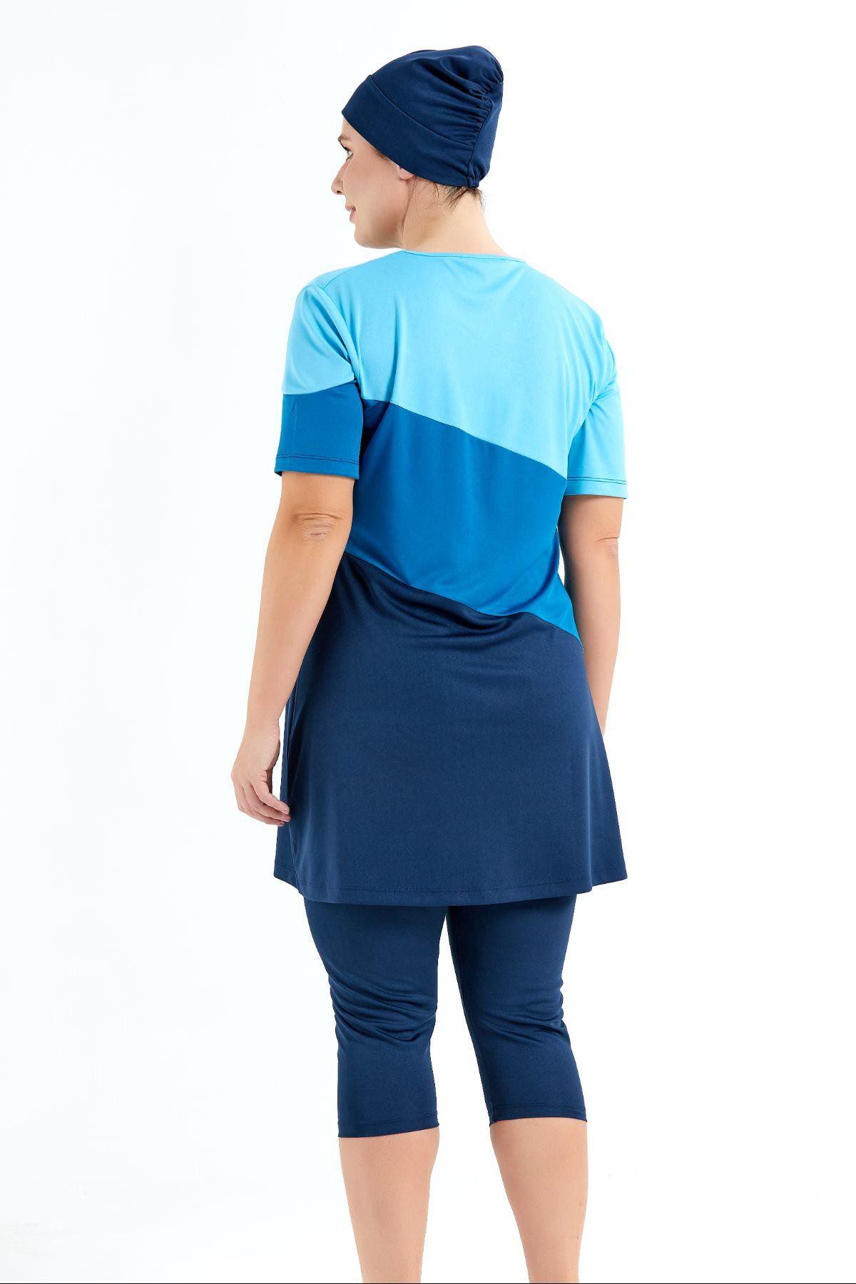 Übergröße Kurzarm Leggings Halbbedeckter Bescheidener Badeanzug