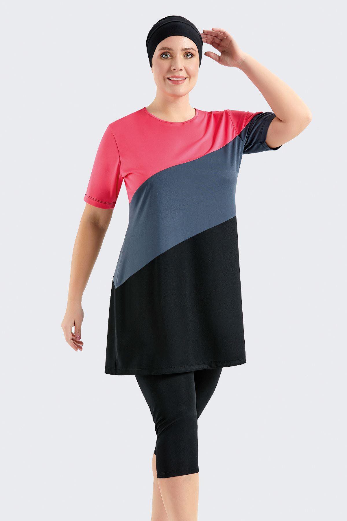 Übergröße Kurzarm Leggings Halbbedeckter Bescheidener Badeanzug