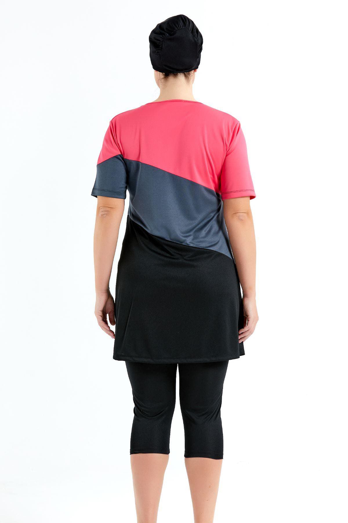 Übergröße Kurzarm Leggings Halbbedeckter Bescheidener Badeanzug