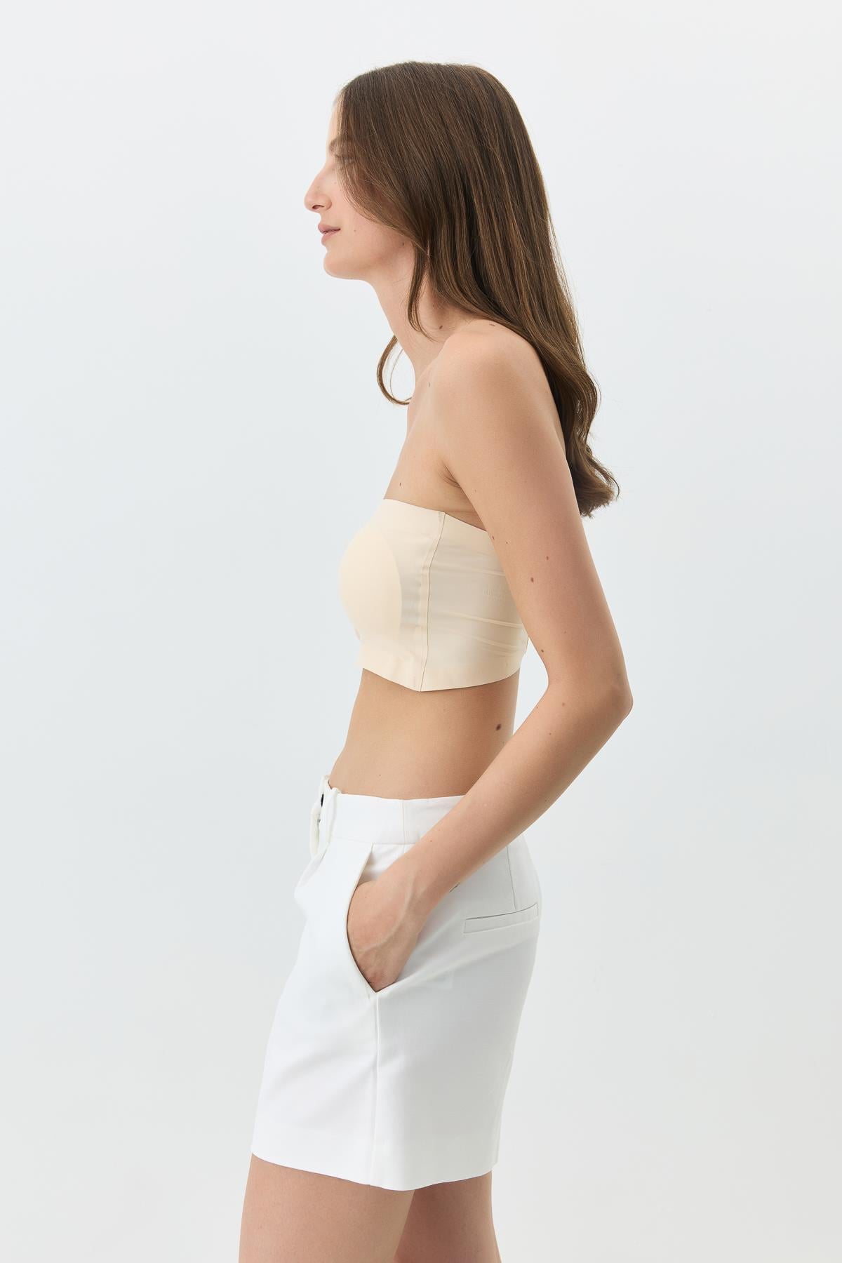 Nahtloser Laser-Cut Bustier mit Polstern 1019 Beige
