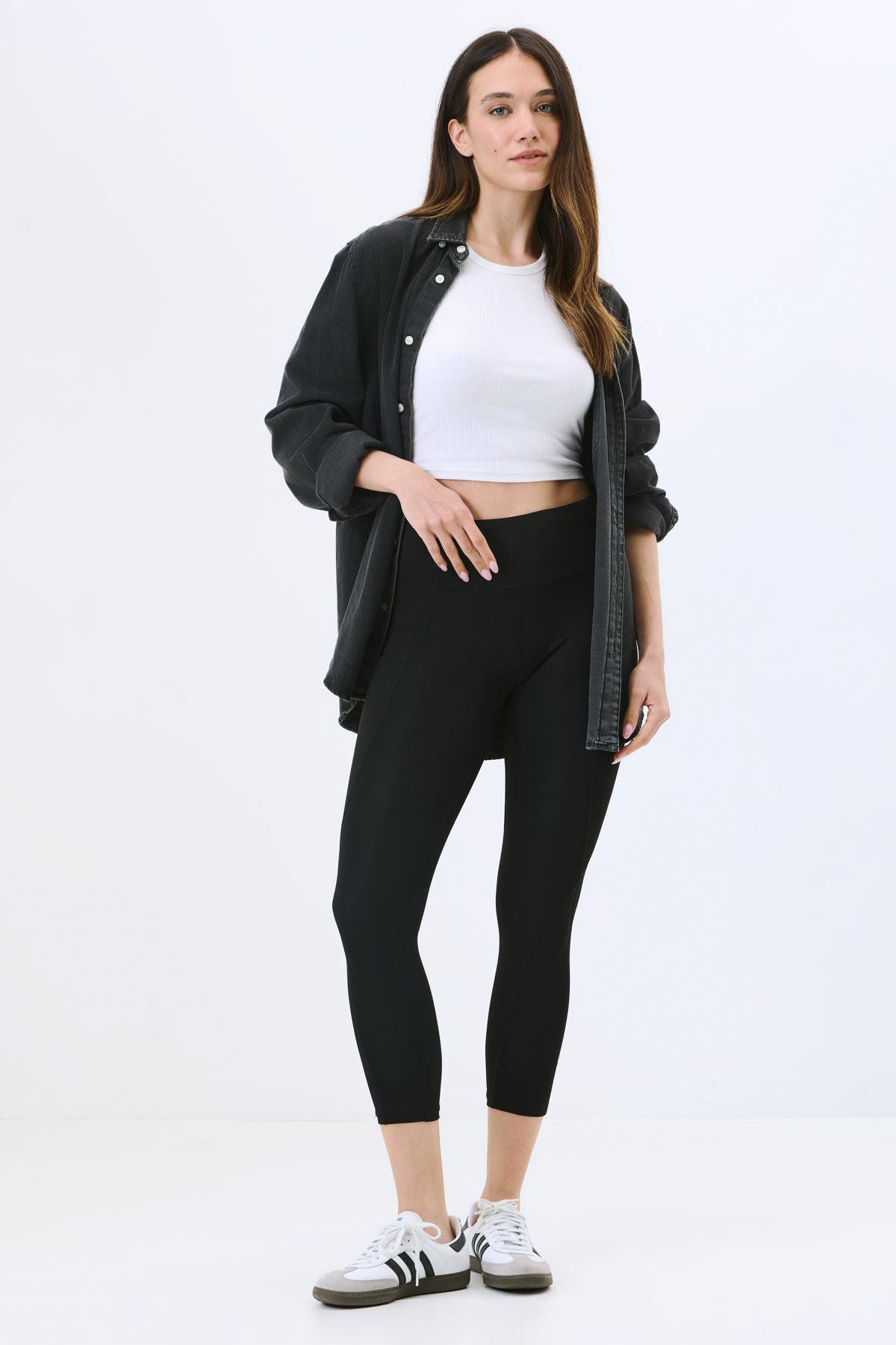Hohe Taille Doppelte Tasche Formende Sport Leggings 9416 Grau
