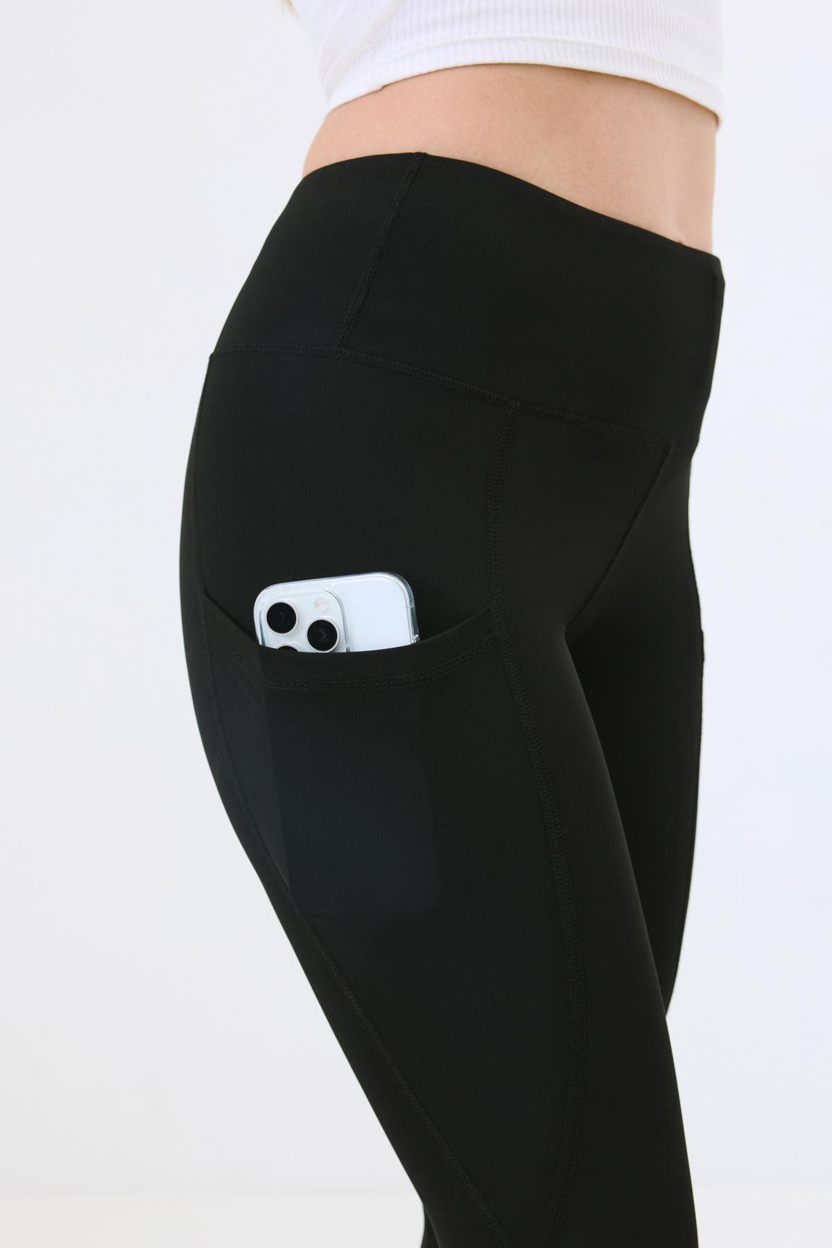 Hohe Taille Doppelte Tasche Formende Sport Leggings 9416 Grau