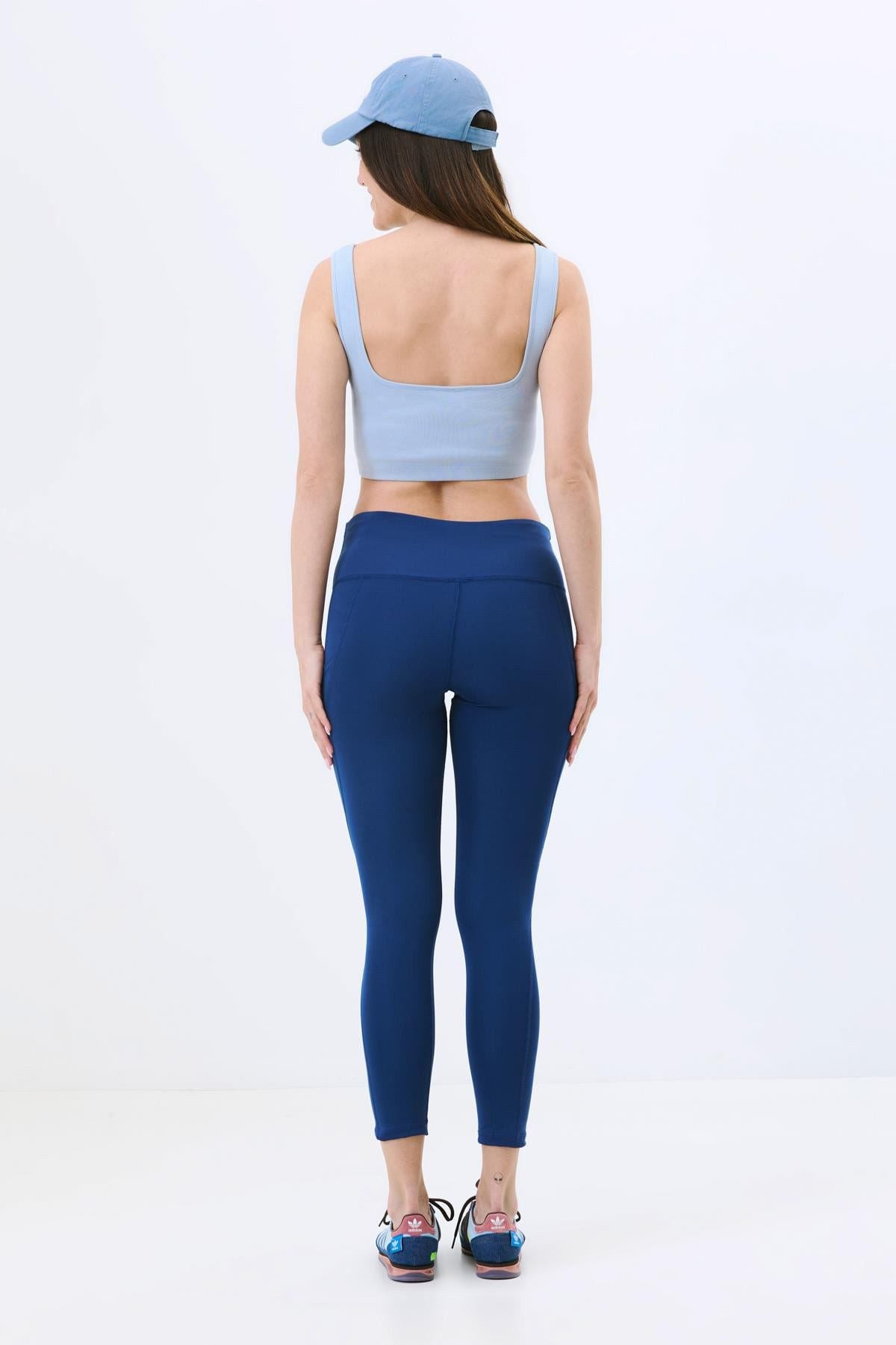 Hohe Taille Doppelte Tasche Formende Sport Leggings 9416 Grau