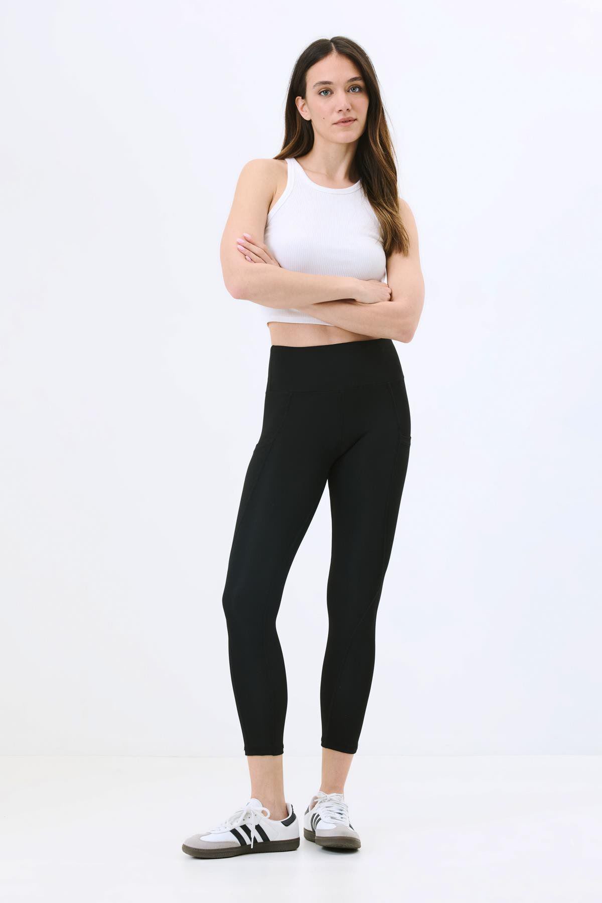 Hohe Taille Doppelte Tasche Formende Sport Leggings 9416 Grau