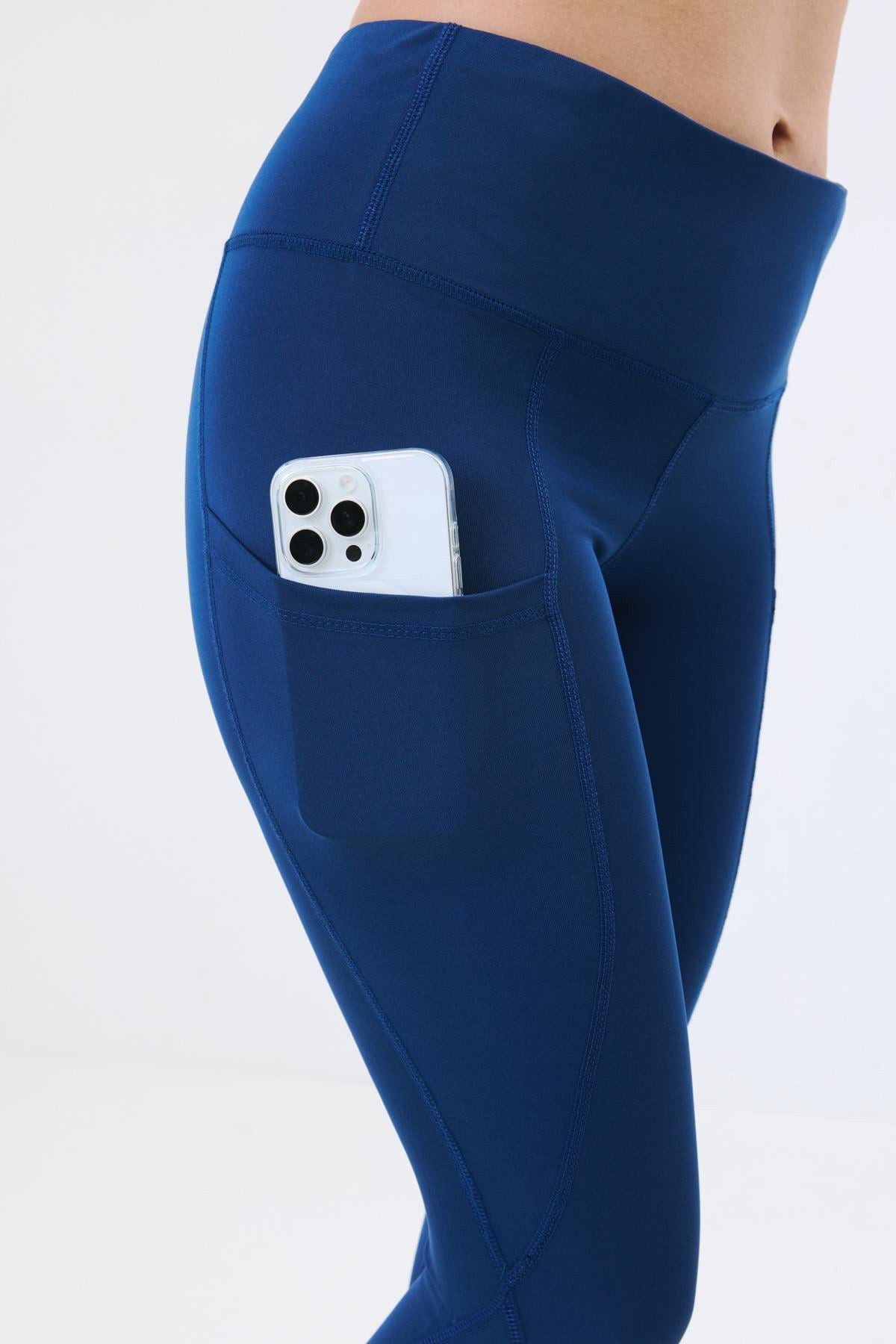 Hohe Taille Doppelte Tasche Formende Sport Leggings 9416 Grau