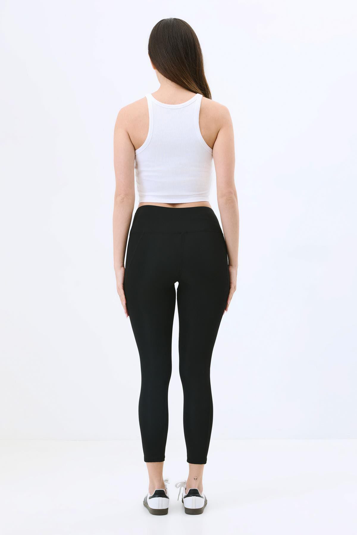 Hohe Taille Doppelte Tasche Formende Sport Leggings 9416 Grau