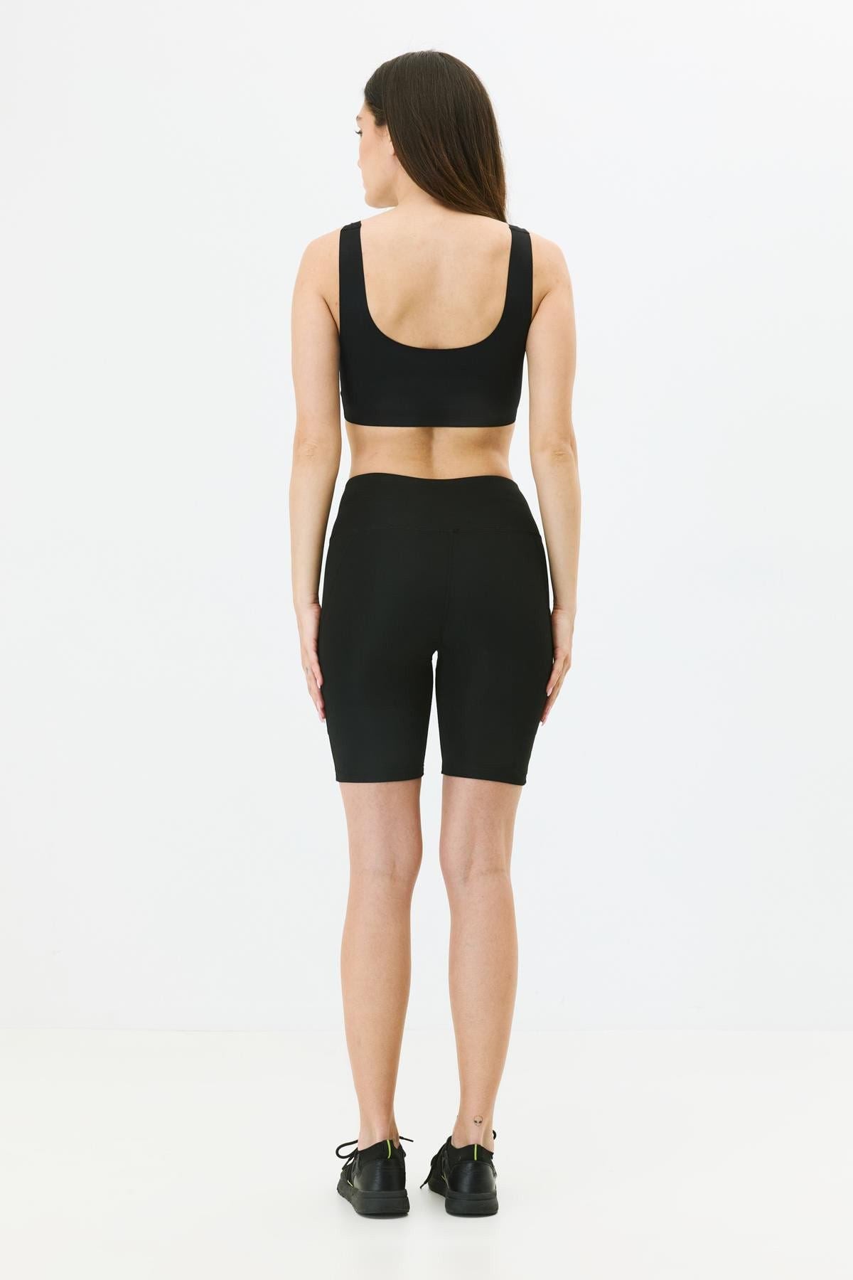 Hohe Taille Doppelte Tasche Kurze Leggings 9417 Schwarz