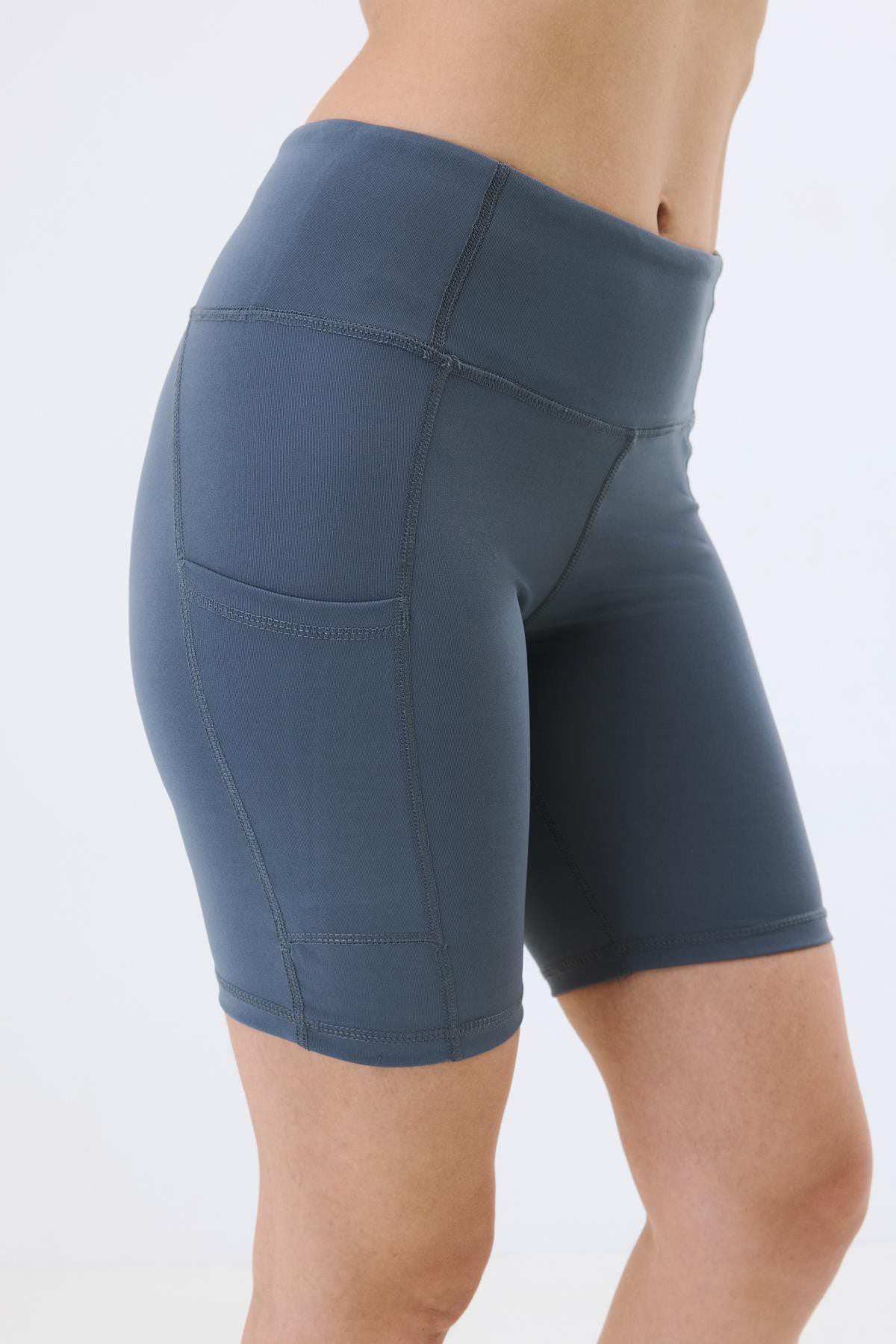 Hohe Taille Doppelte Tasche Kurze Leggings 9417 Schwarz