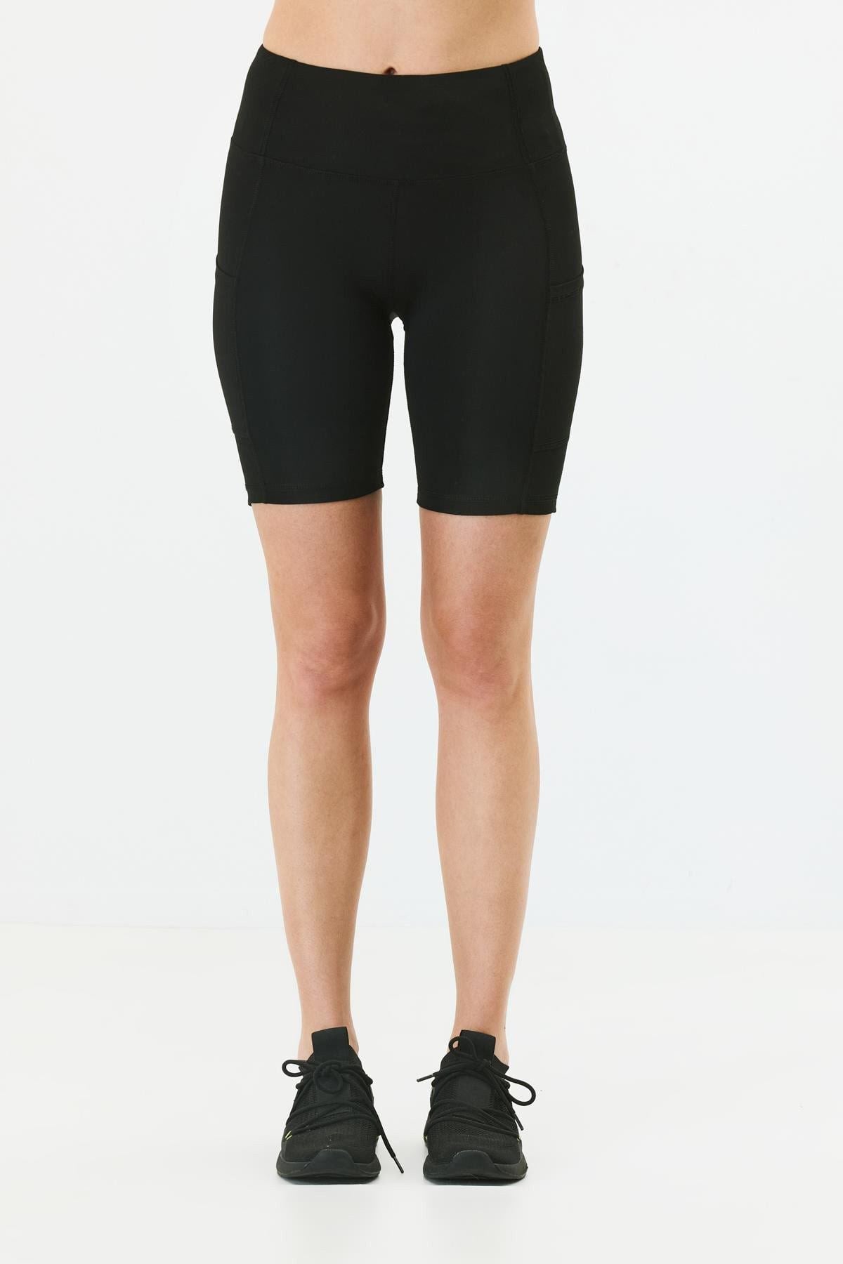Hohe Taille Doppelte Tasche Kurze Leggings 9417 Schwarz