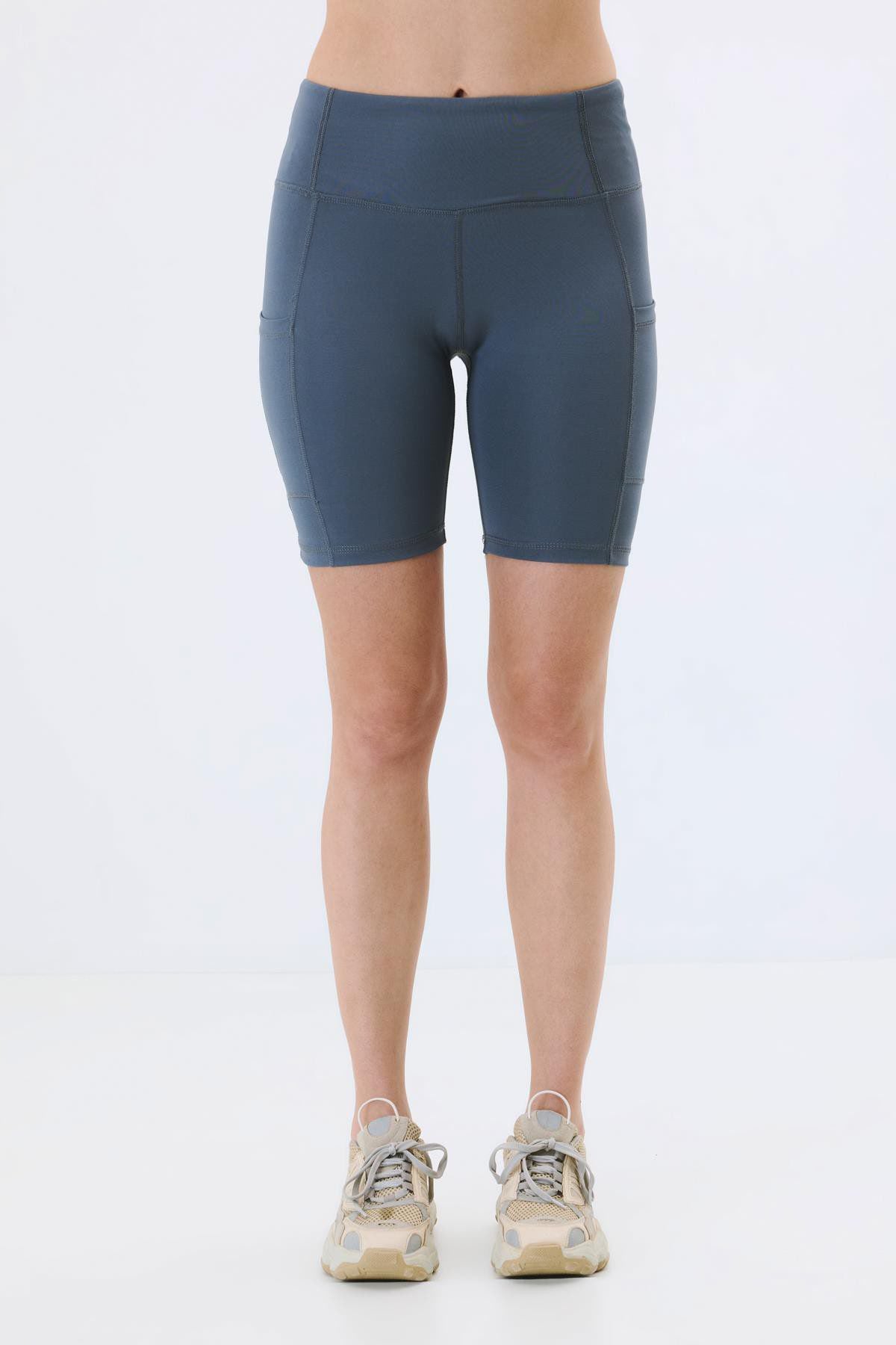 Hohe Taille Doppelte Tasche Kurze Leggings 9417 Schwarz
