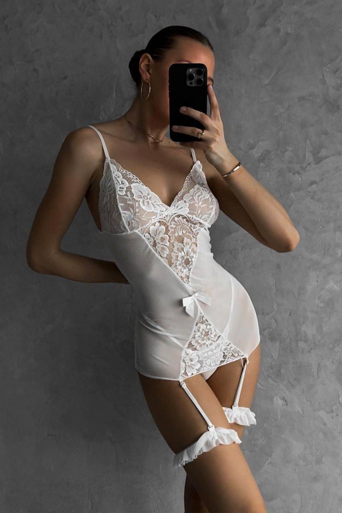 Spitzen-Detail Schwarzes Babydoll