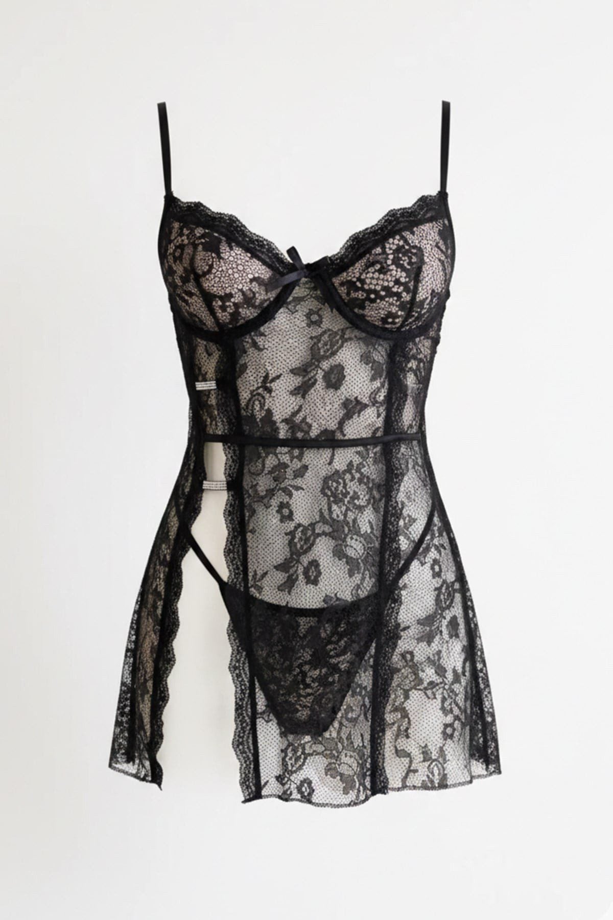 Glänzendes Detail Schwarzes Babydoll
