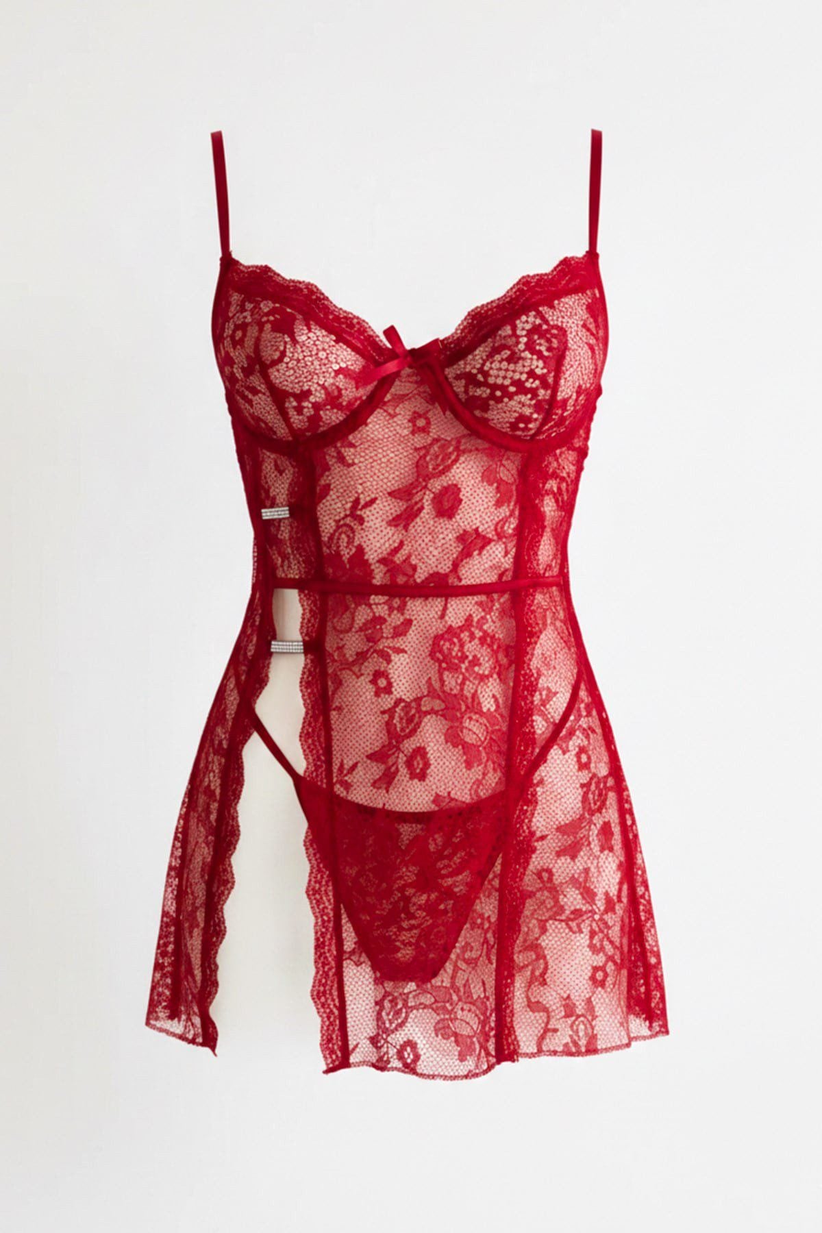 Glänzendes Detail Schwarzes Babydoll