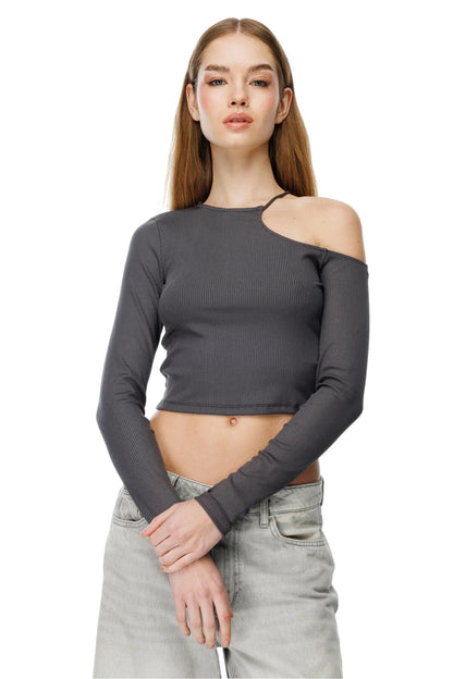 Offene Schulter Langarm Bluse