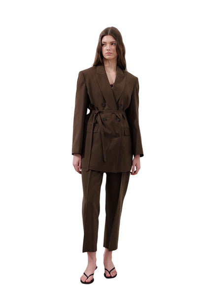 TENCEL Gürtel-Wickelblazer Braun