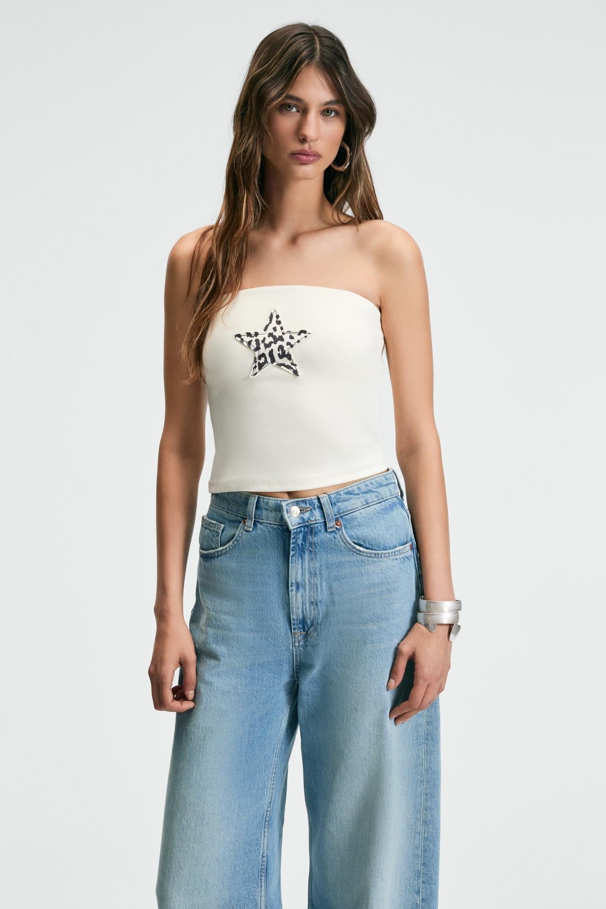 ETHIQUET TIRAE Damen Bustier Bandeau Print Ecru