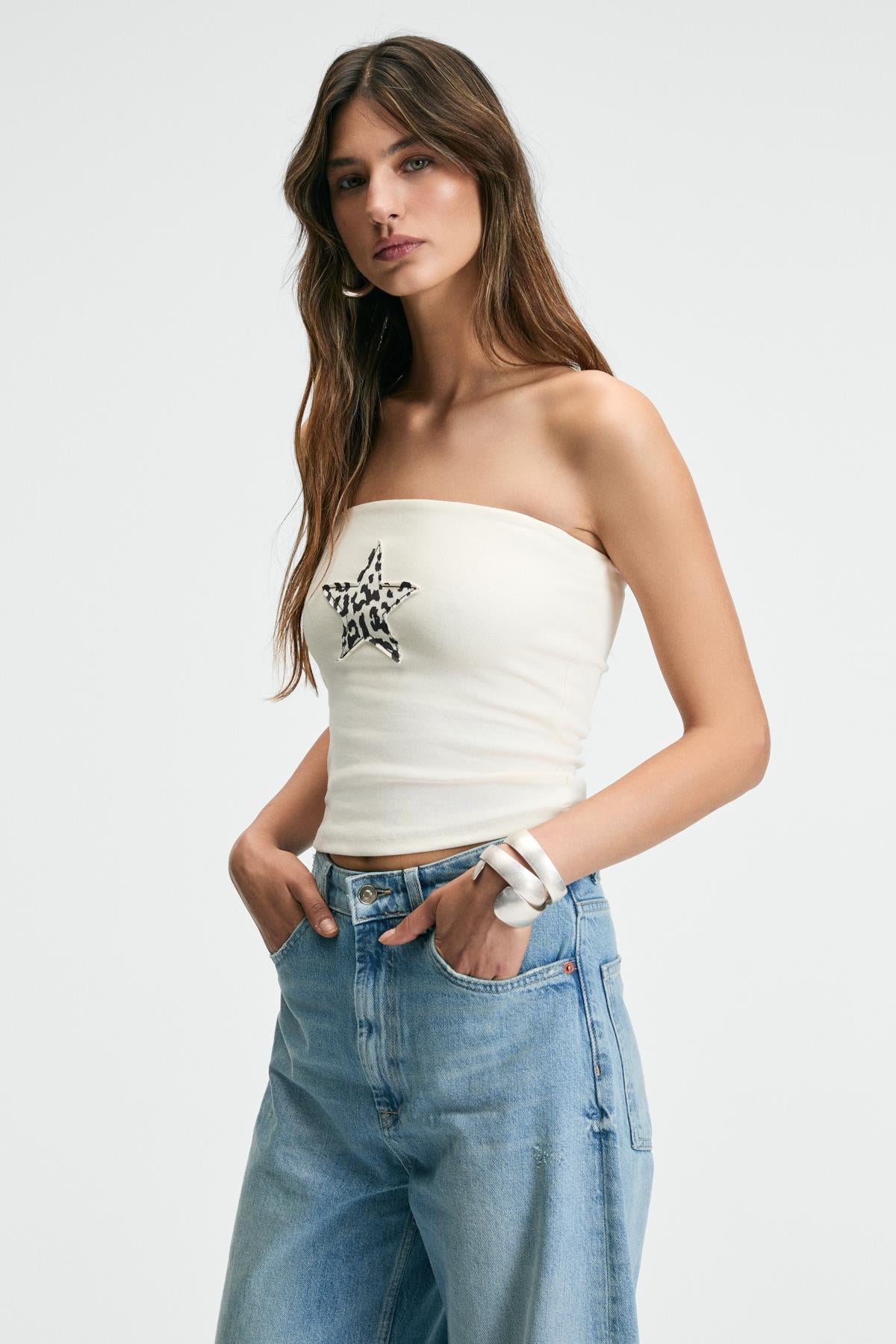 TIRAE Damen Bustier Bandeau Print