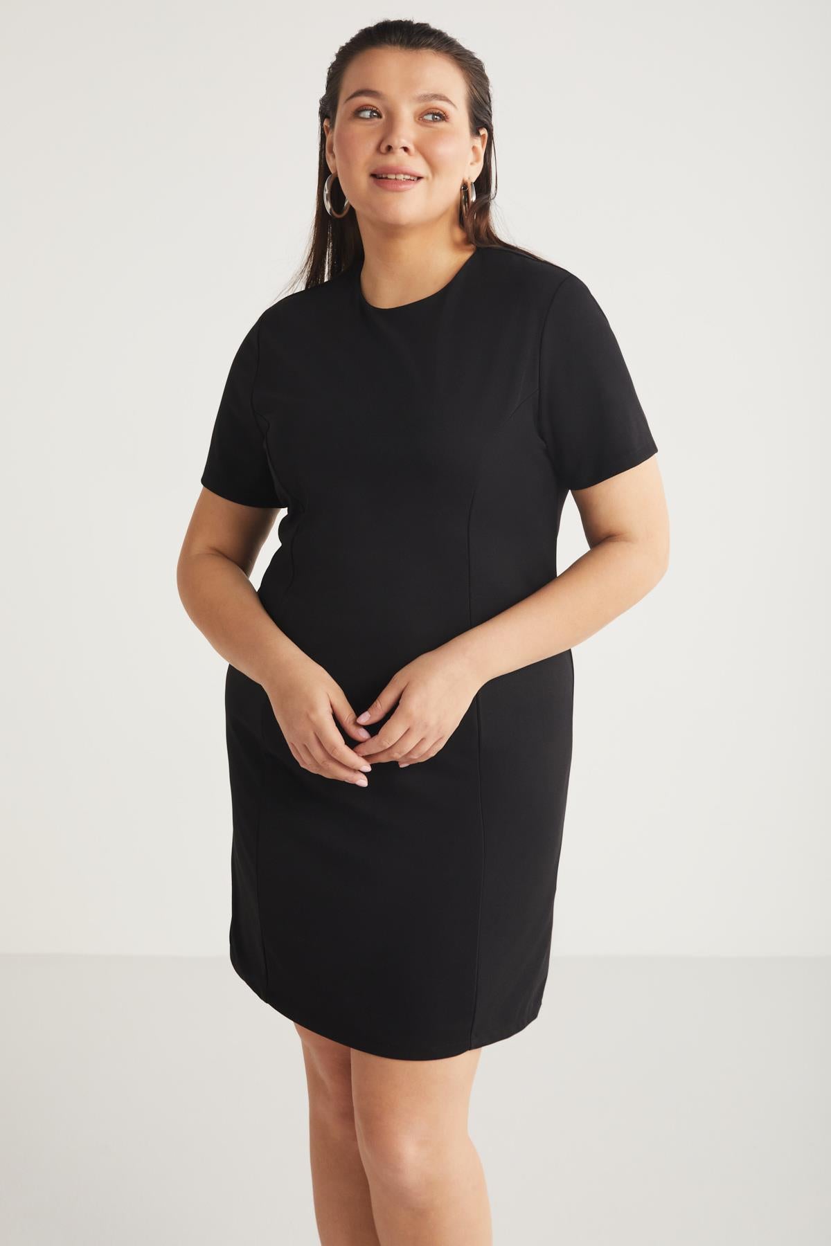 ETHIQUET TRACIBB Große Größen Strickkleid Schwarz